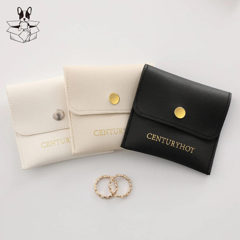 Custom Logo Black Faux Leather Jewelry Bags, Embossed Snap Bags-zoom-