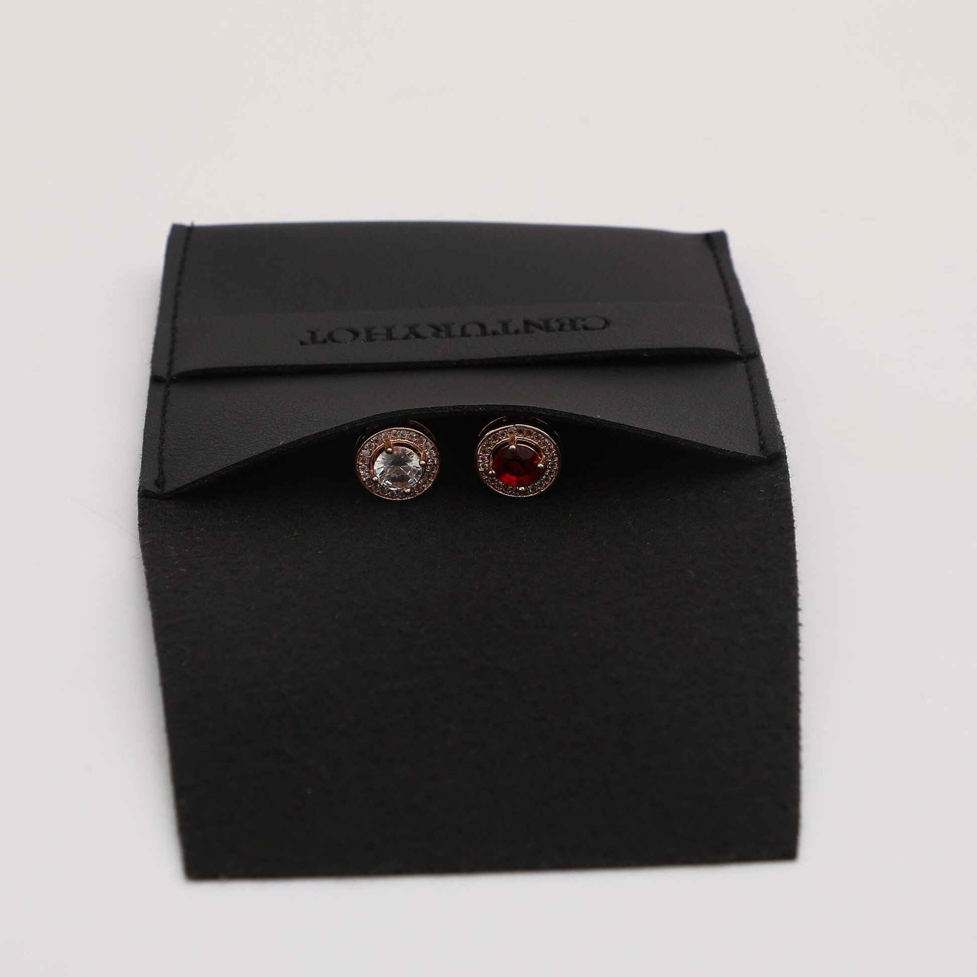 Personalized Logo Jewelry Pouch, Black Faux Leather Ring Pouch (8x8cm)-4