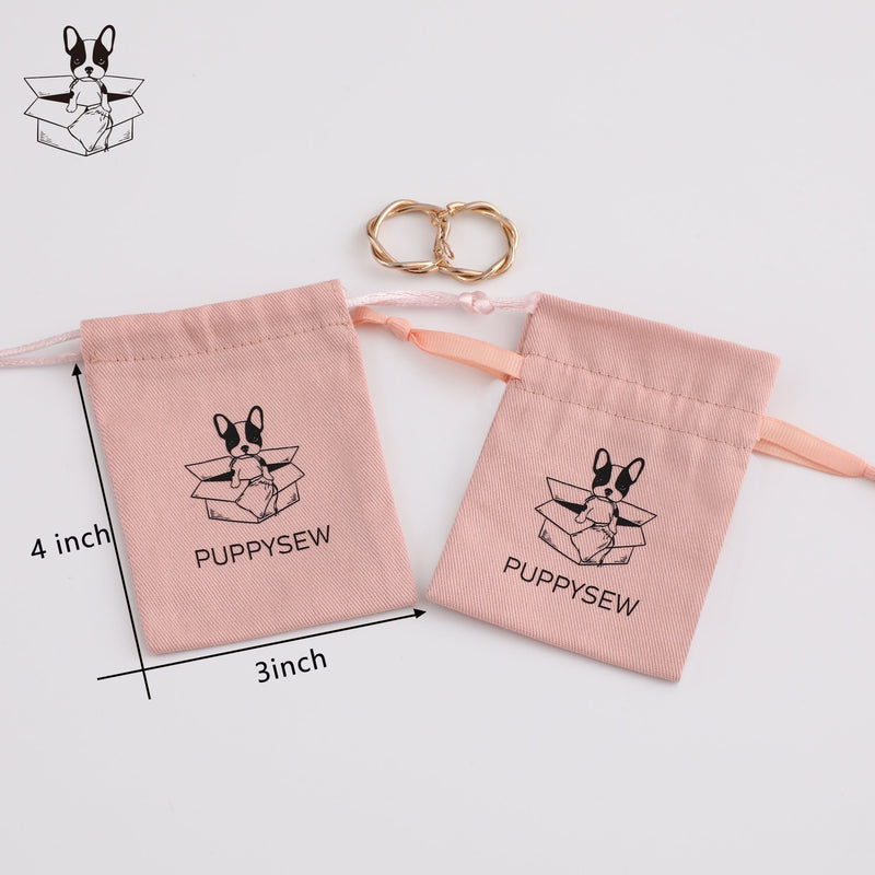 Pink Cotton Drawstring Bag, Custom Logo Jewelry Pouch-zoom-
