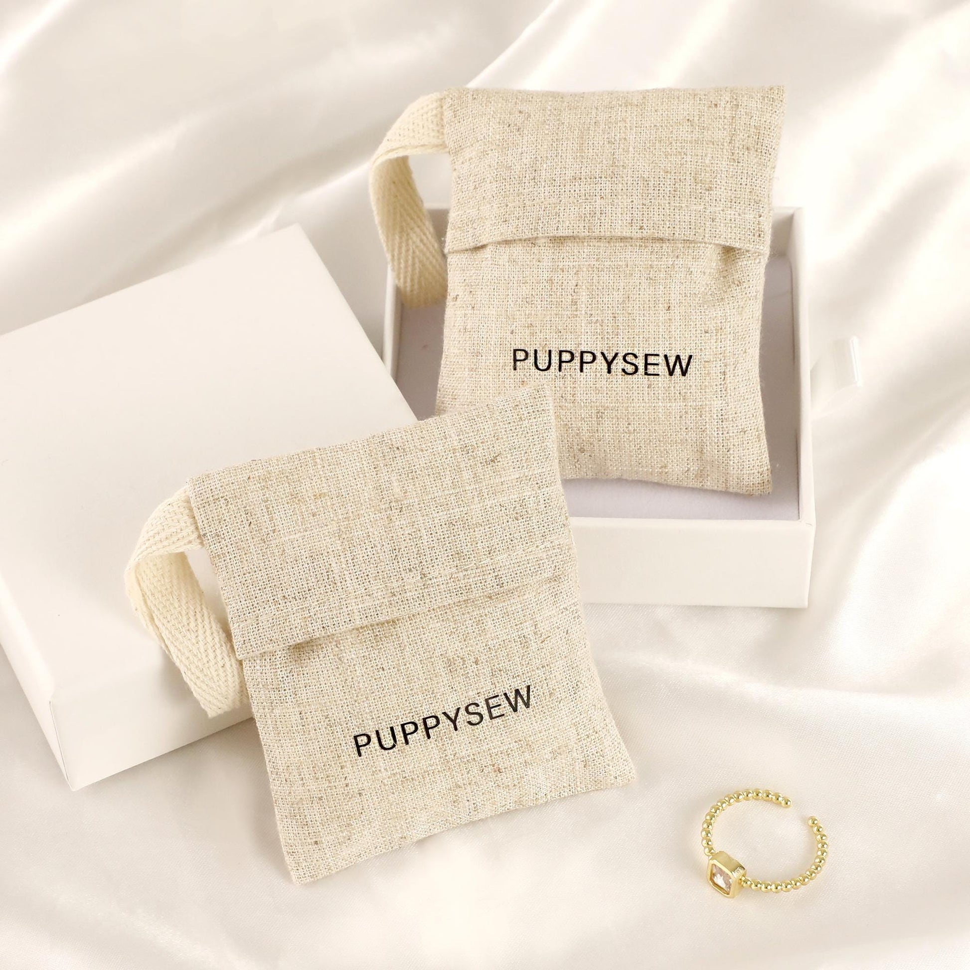 50 Natural Linen Jewelry Bags with Custom Logo-1