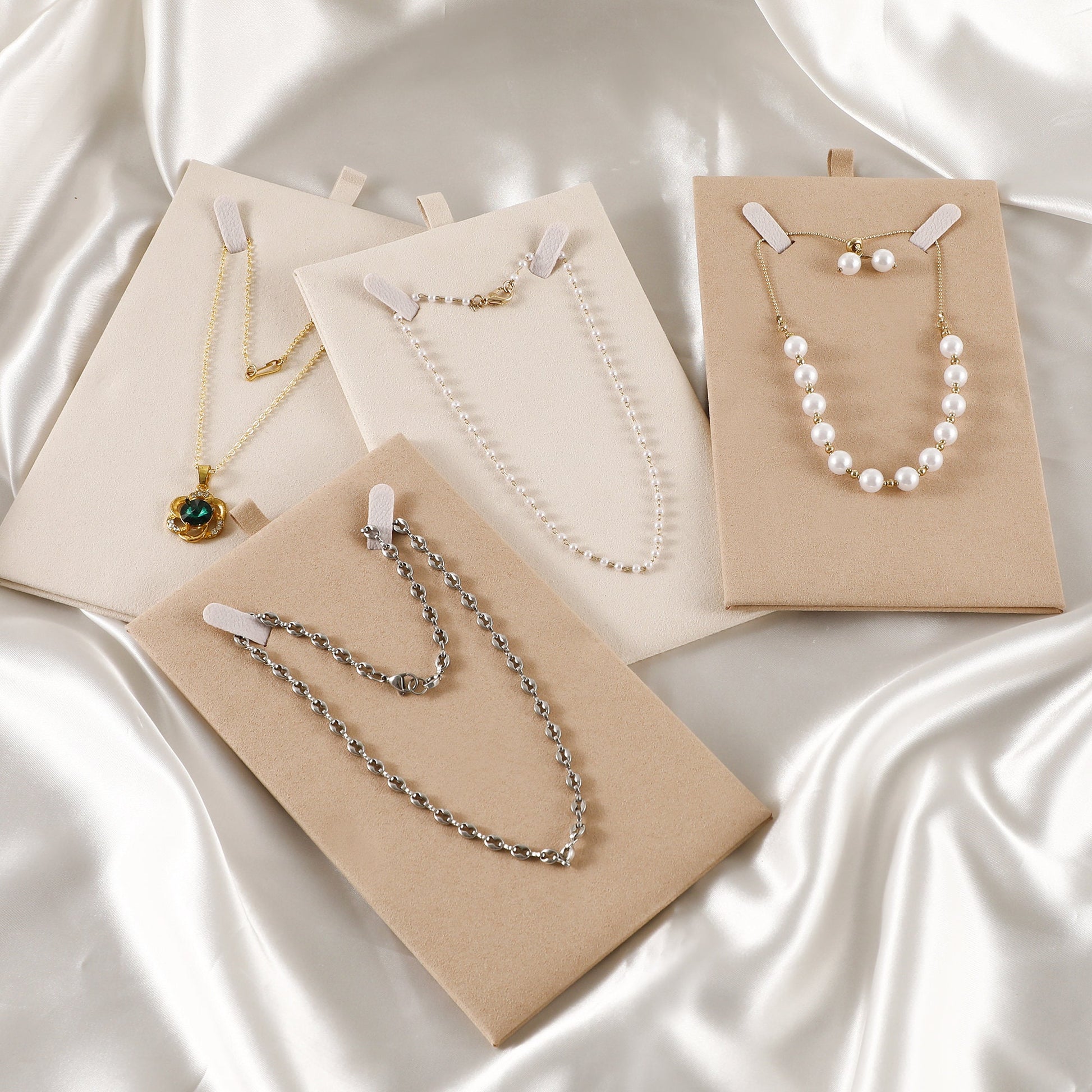 Personalized Cream Microfiber Necklace Gift Bag, Jewelry Display-3