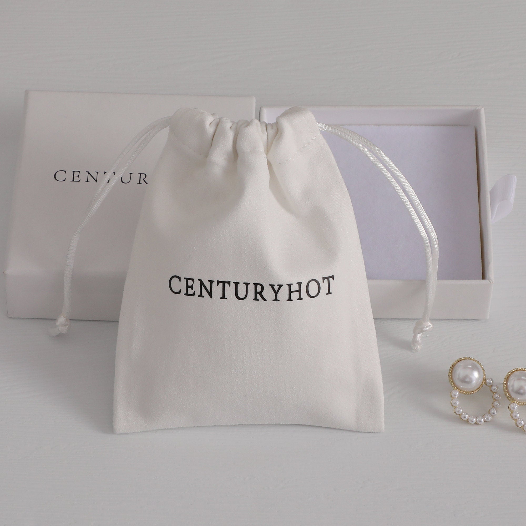 Personalized Logo Flannel Drawstring Bag, Custom Jewelry Pouch