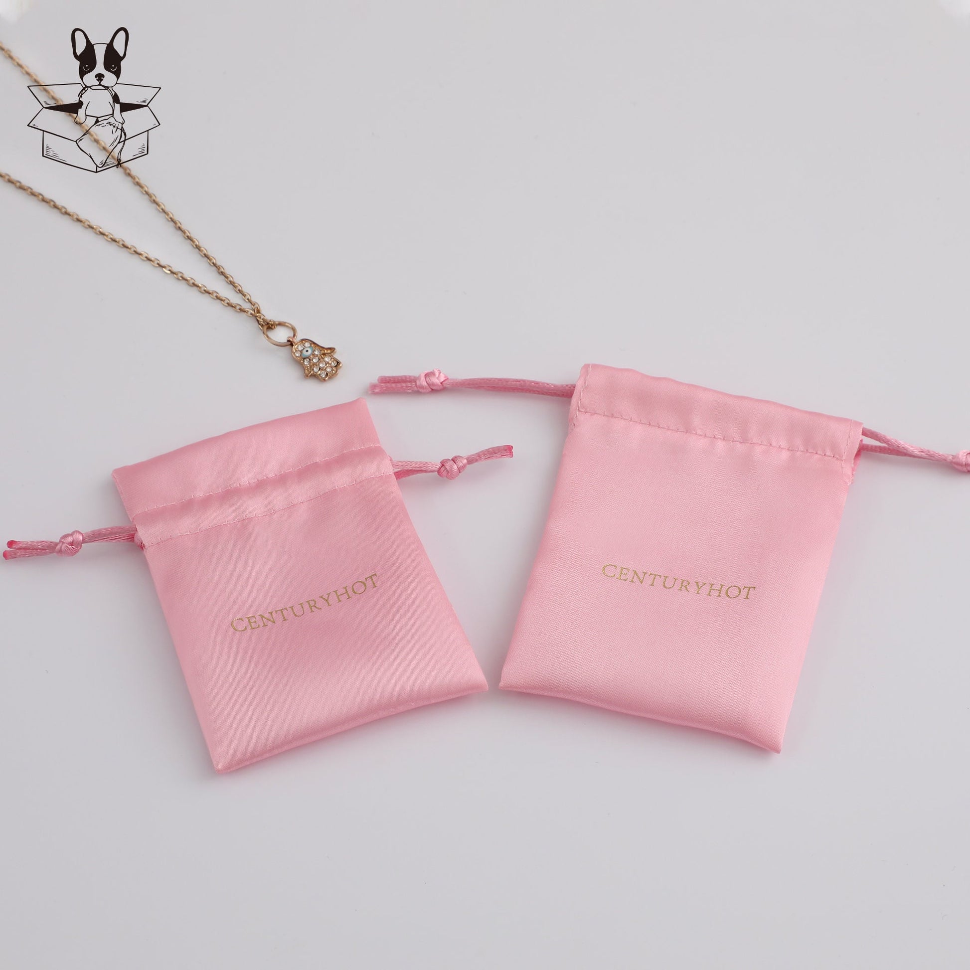 Personalized Pink Satin Drawstring Bag, Custom Logo Jewelry Pouch-9
