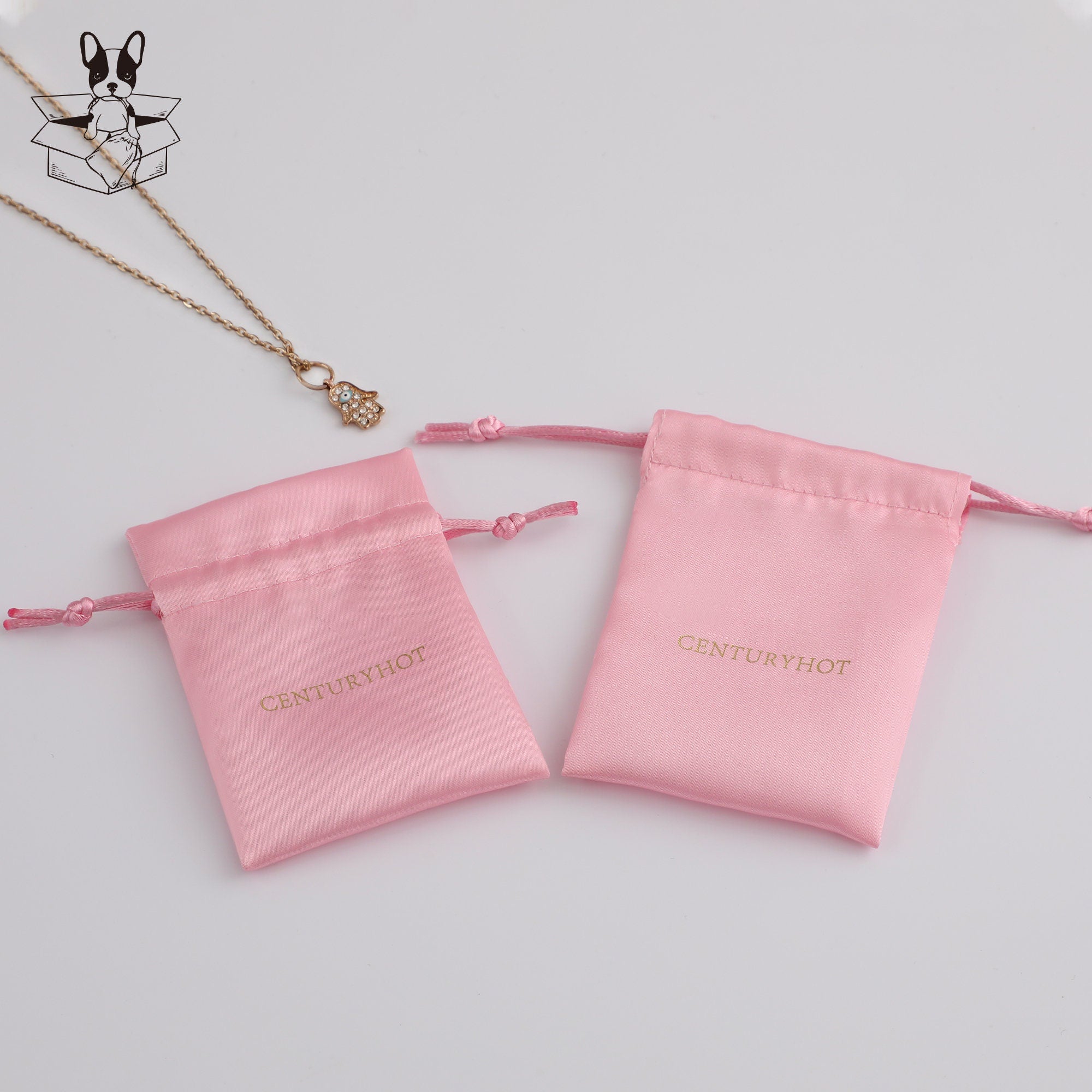 Personalized Pink Satin Drawstring Bag, Custom Logo Jewelry Pouch-zoom-9