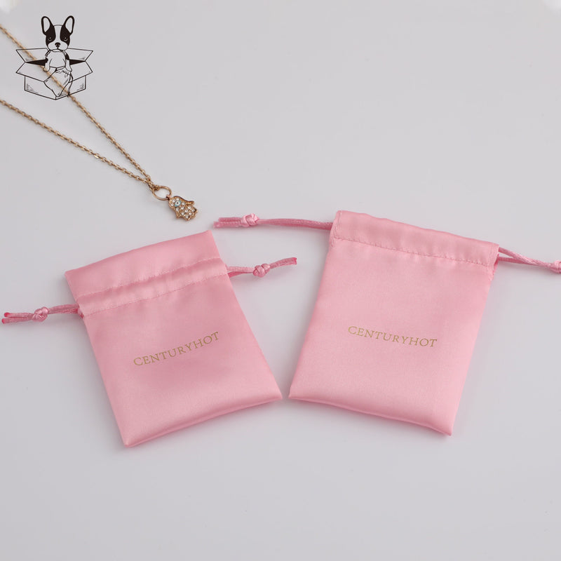 Personalized Pink Satin Drawstring Bag, Custom Logo Jewelry Pouch-zoom-