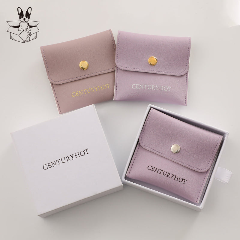 Custom Embossed Logo Faux Leather Jewelry Snap Bags (8x8cm, 50pcs)-zoom-