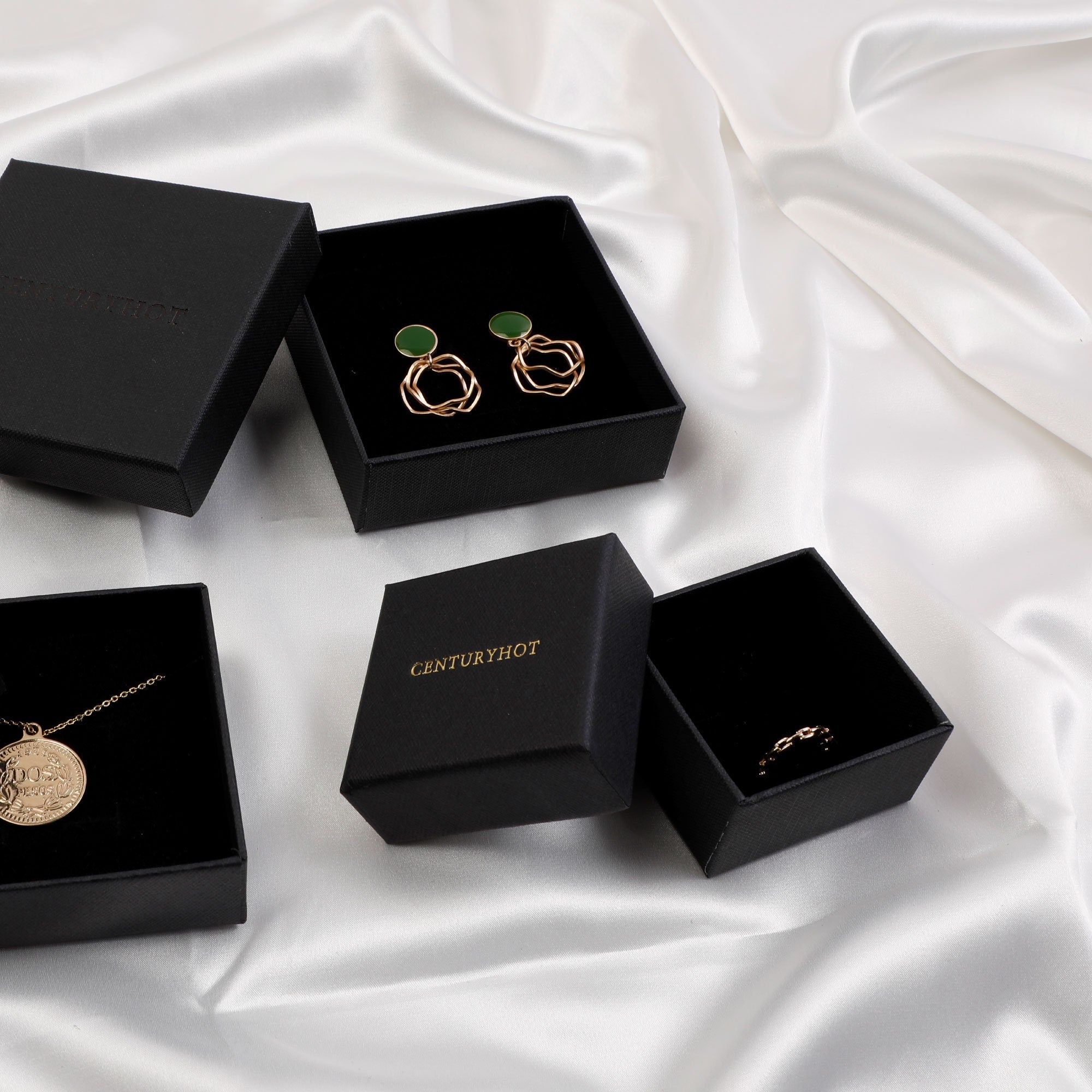 50 Pcs Black Jewelry Box, Custom Logo Packaging (9x9x3.2cm)-zoom-4