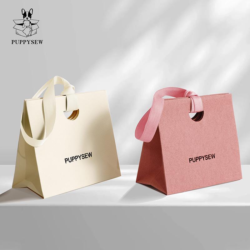 Custom Textured Gift Paper Bags with Ribbon, Personalized Logo-1