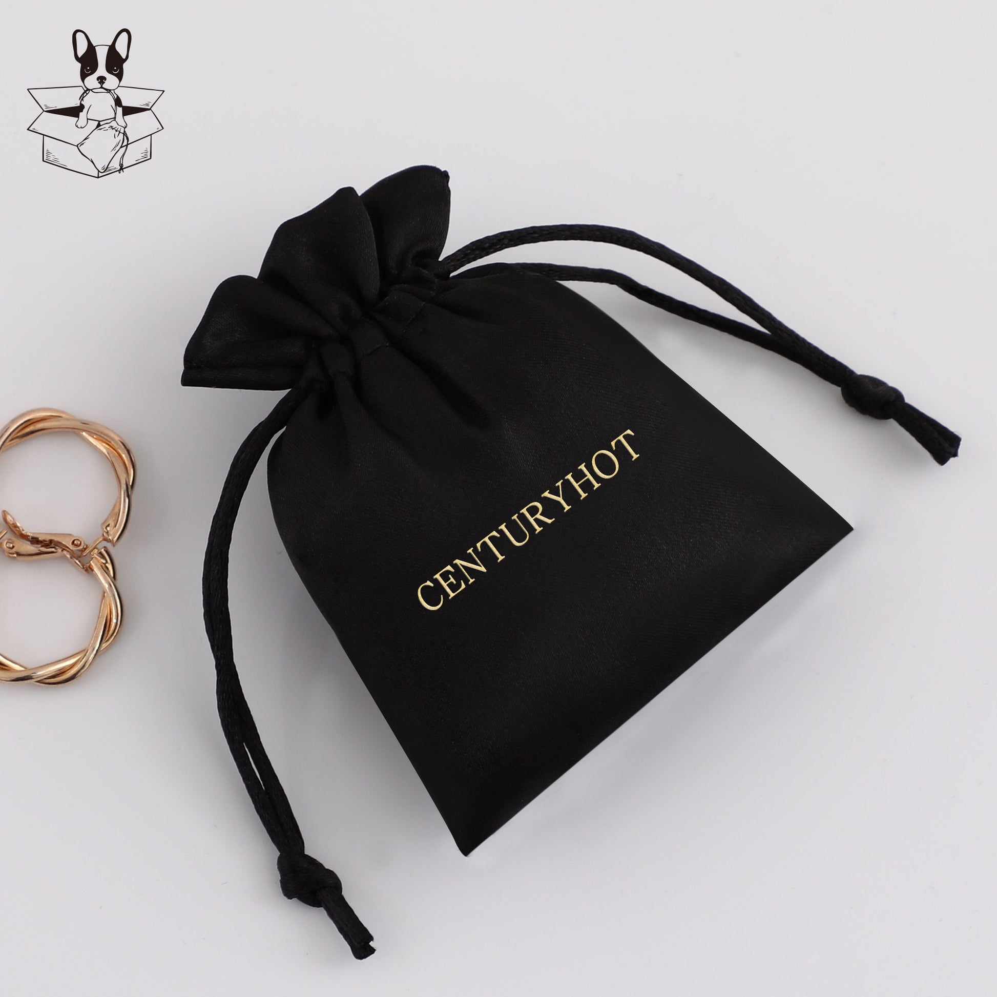Personalized Black Satin Drawstring Bag, Custom Logo Jewelry Pouch-3