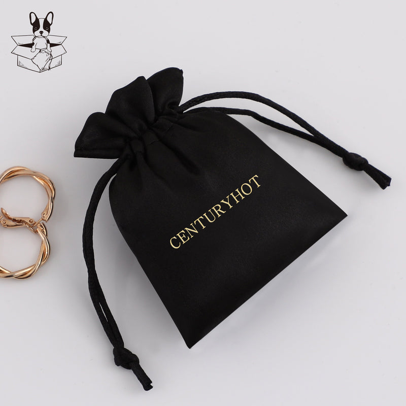 Personalized Black Satin Drawstring Bag, Custom Logo Jewelry Pouch-zoom-