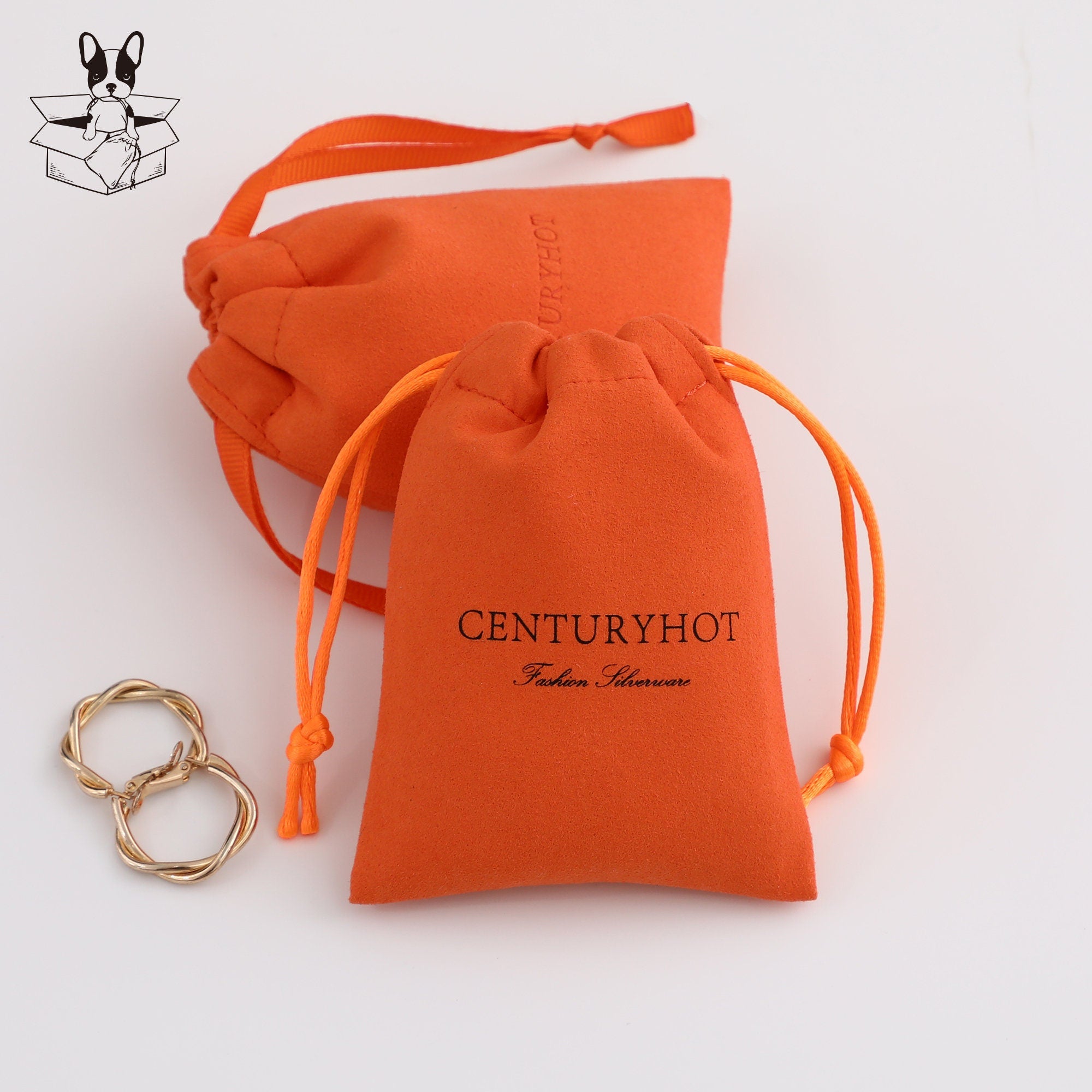 Personalized Orange Microfiber Drawstring Bag, Custom Logo Jewelry Packaging-zoom-2