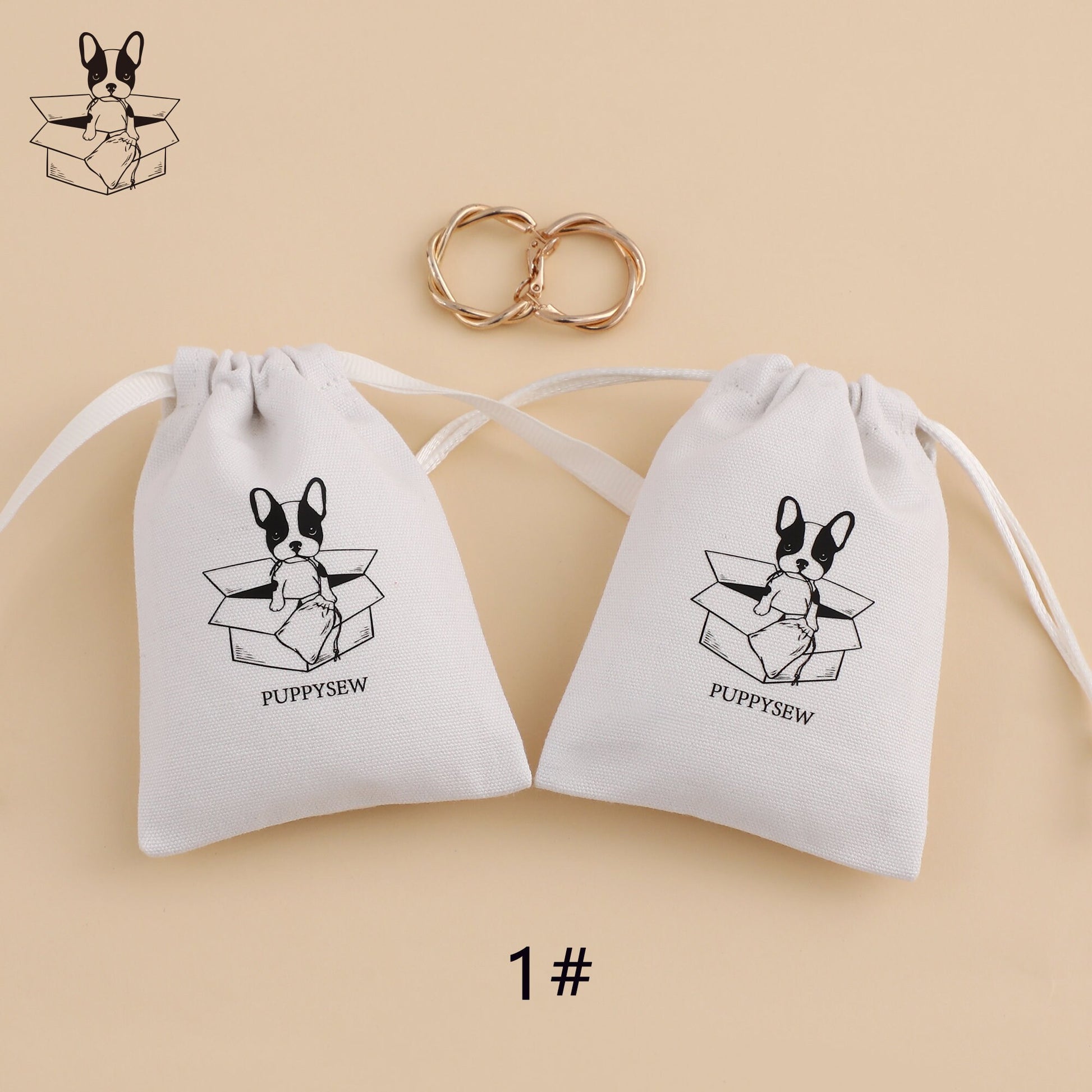 Custom Printed Canvas Drawstring Bag, Jewelry Packaging, Light Grey, 50pcs-9