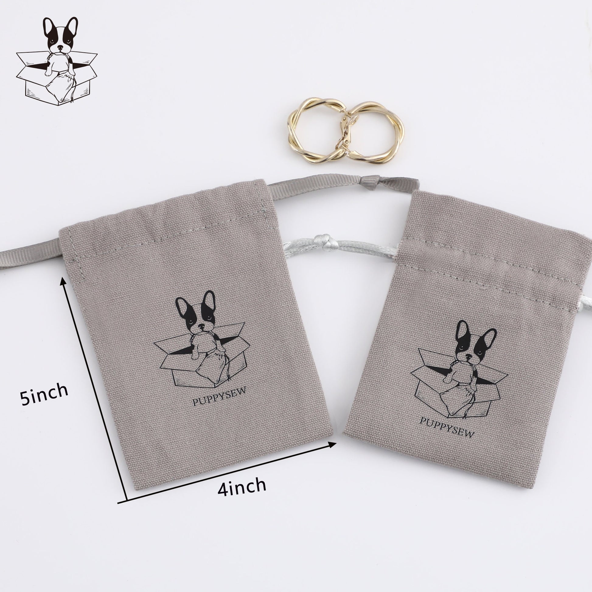 Custom Printed Canvas Drawstring Bag, Jewelry Packaging, Light Grey, 50pcs-8