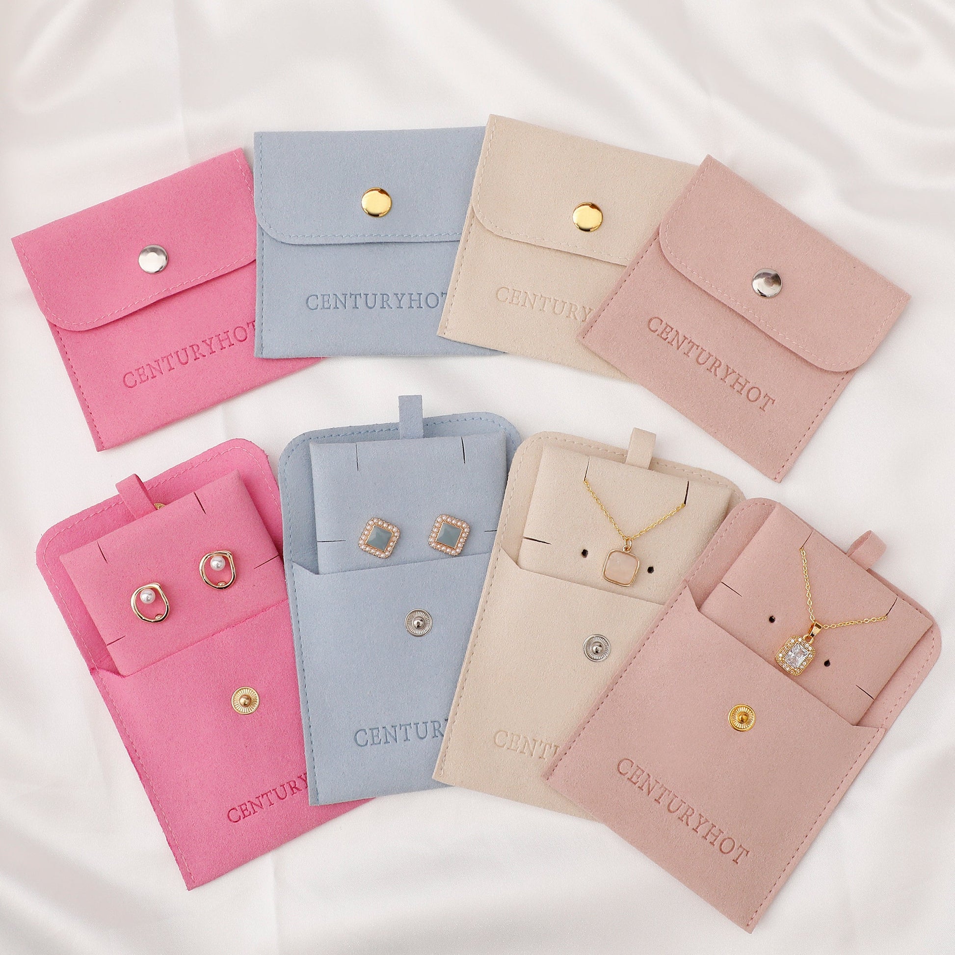 Custom Jewelry Pouch Set (50) | Microfiber Snap Bags with Logo-2
