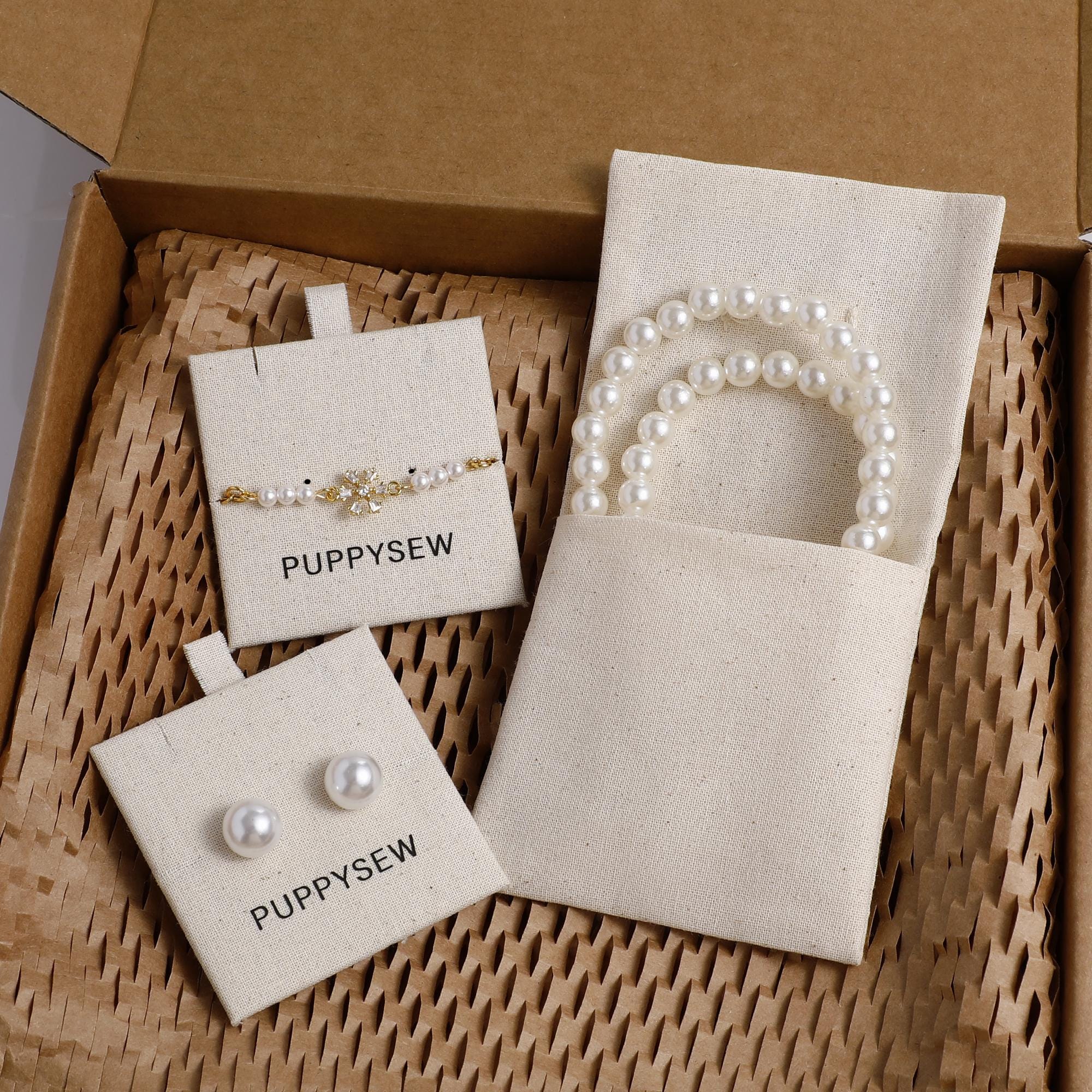 50 Unbleached Cotton Jewelry Pouches, Customizable Logo-zoom-6