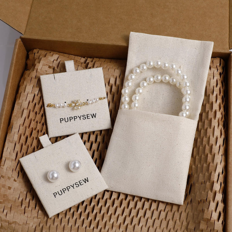 50 Unbleached Cotton Jewelry Pouches, Customizable Logo-zoom-