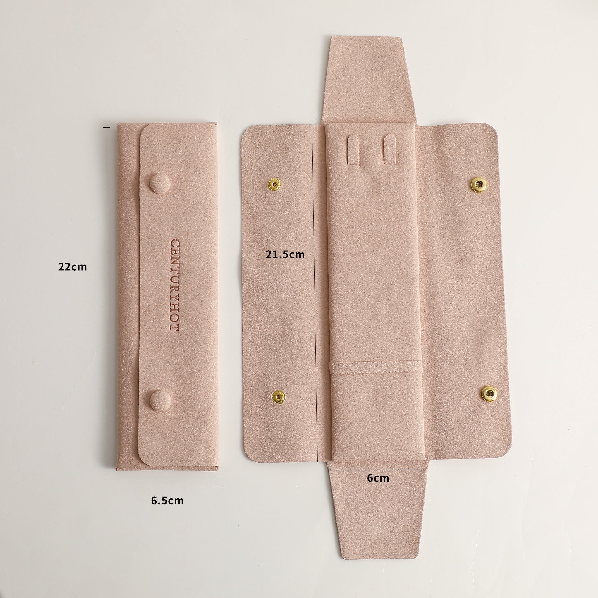 Ivory Microfiber Necklace Packaging Bag with Gold Snaps, Custom Logo-zoom-5