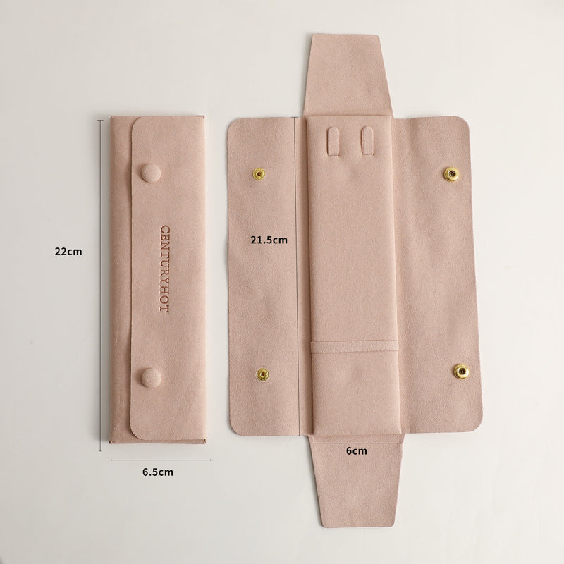 Ivory Microfiber Necklace Packaging Bag with Gold Snaps, Custom Logo-zoom-