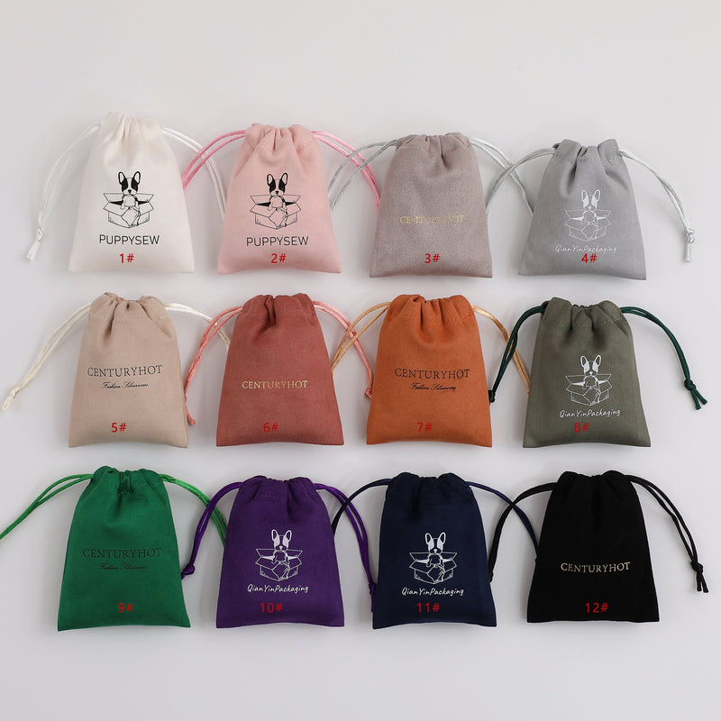 Personalized Flannel Drawstring Bag, Custom Logo Jewelry Pouch-zoom-