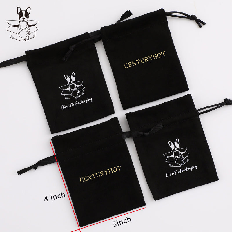 Personalized Flannel Drawstring Bag, Custom Logo Jewelry Pouch-zoom-