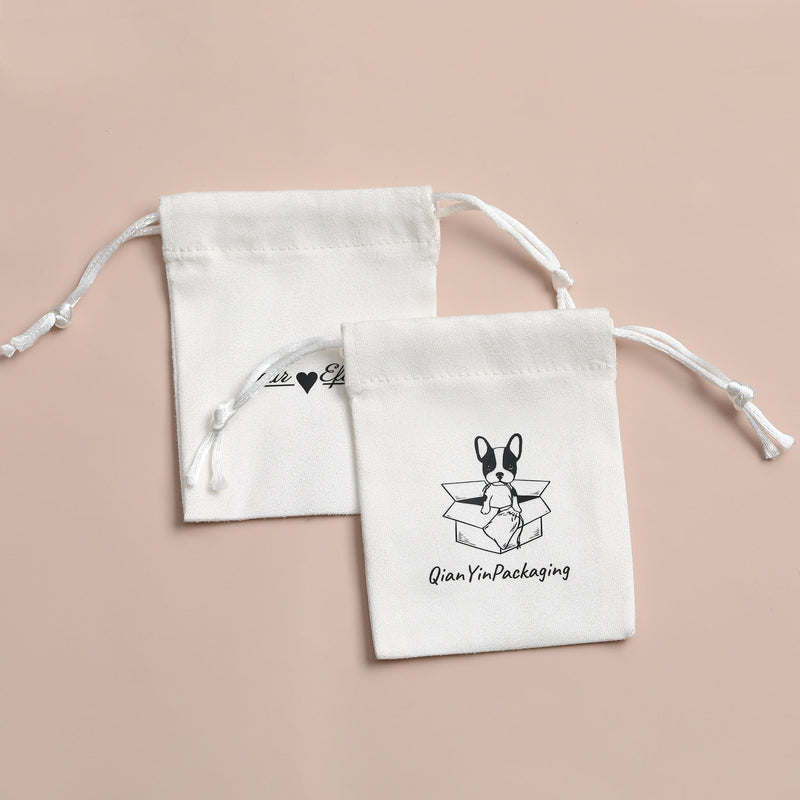 Custom Logo White Drawstring Suede Bag, Jewelry Packaging-zoom-