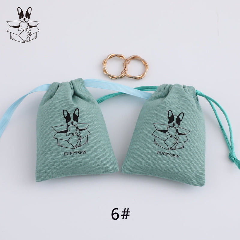 Custom Logo Cotton Canvas Jewelry Packaging Bags, Ribbon Drawstring Gift Bags-zoom-