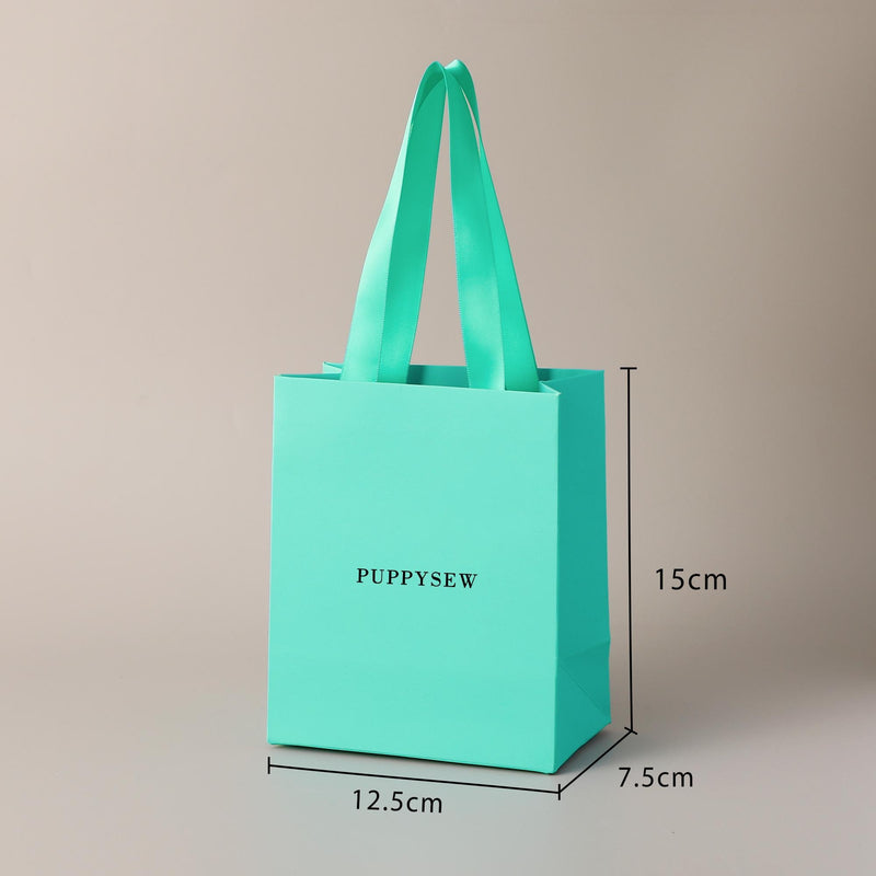 Custom Logo Teal Paper Gift Bags with Satin Handles, Wedding Favors, Boutique Packaging-zoom-