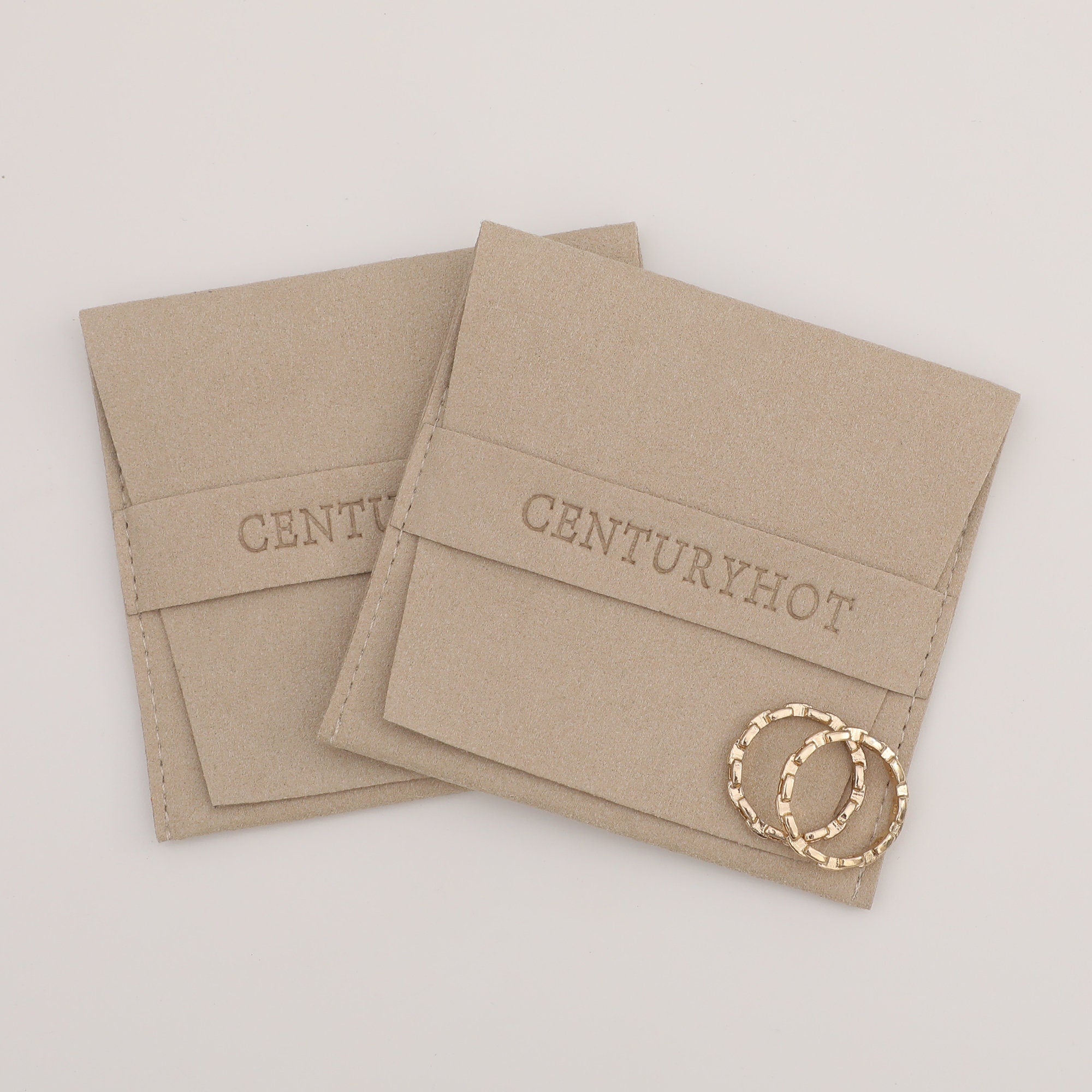 Customized Khaki Microfiber Jewelry Bags, Embossed Logo-zoom-6