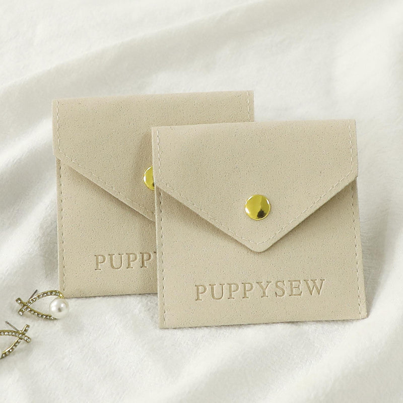 Custom Logo Microfiber Jewelry Pouch with Button (8x8cm)-zoom-