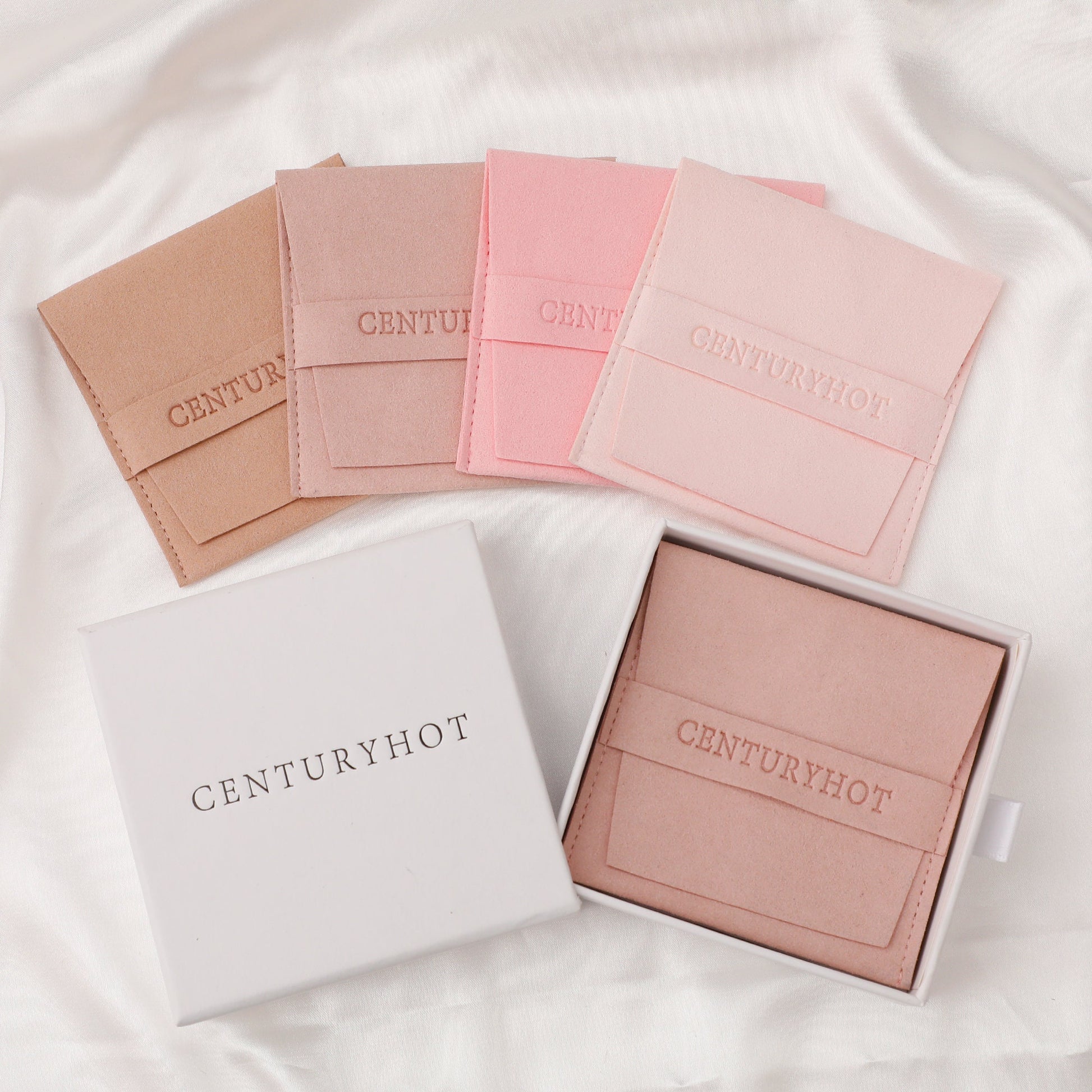 Customized Khaki Microfiber Jewelry Bags, Embossed Logo-2