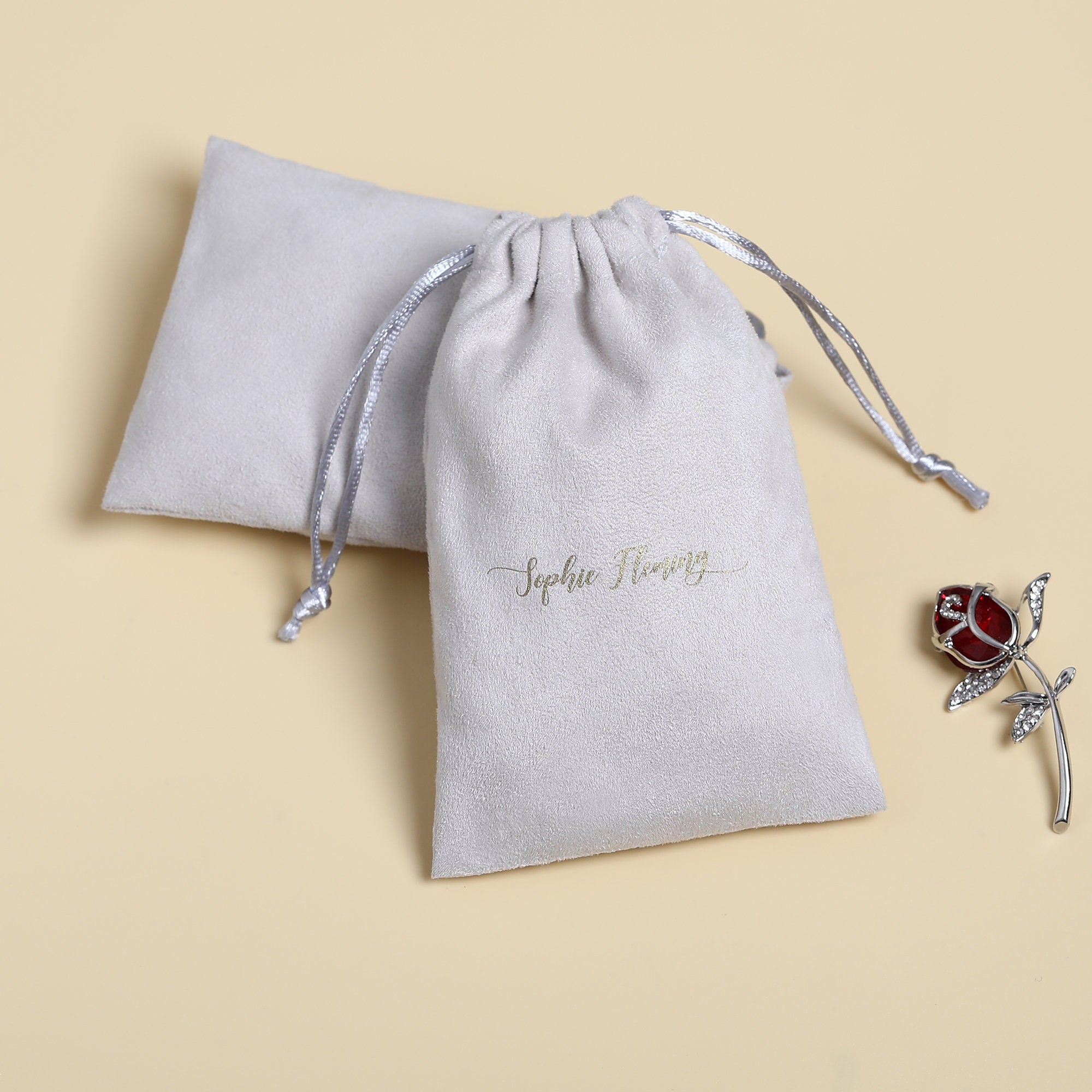 Personalized Gray Flannel Drawstring Bag, Custom Logo Jewelry Packaging-zoom-8