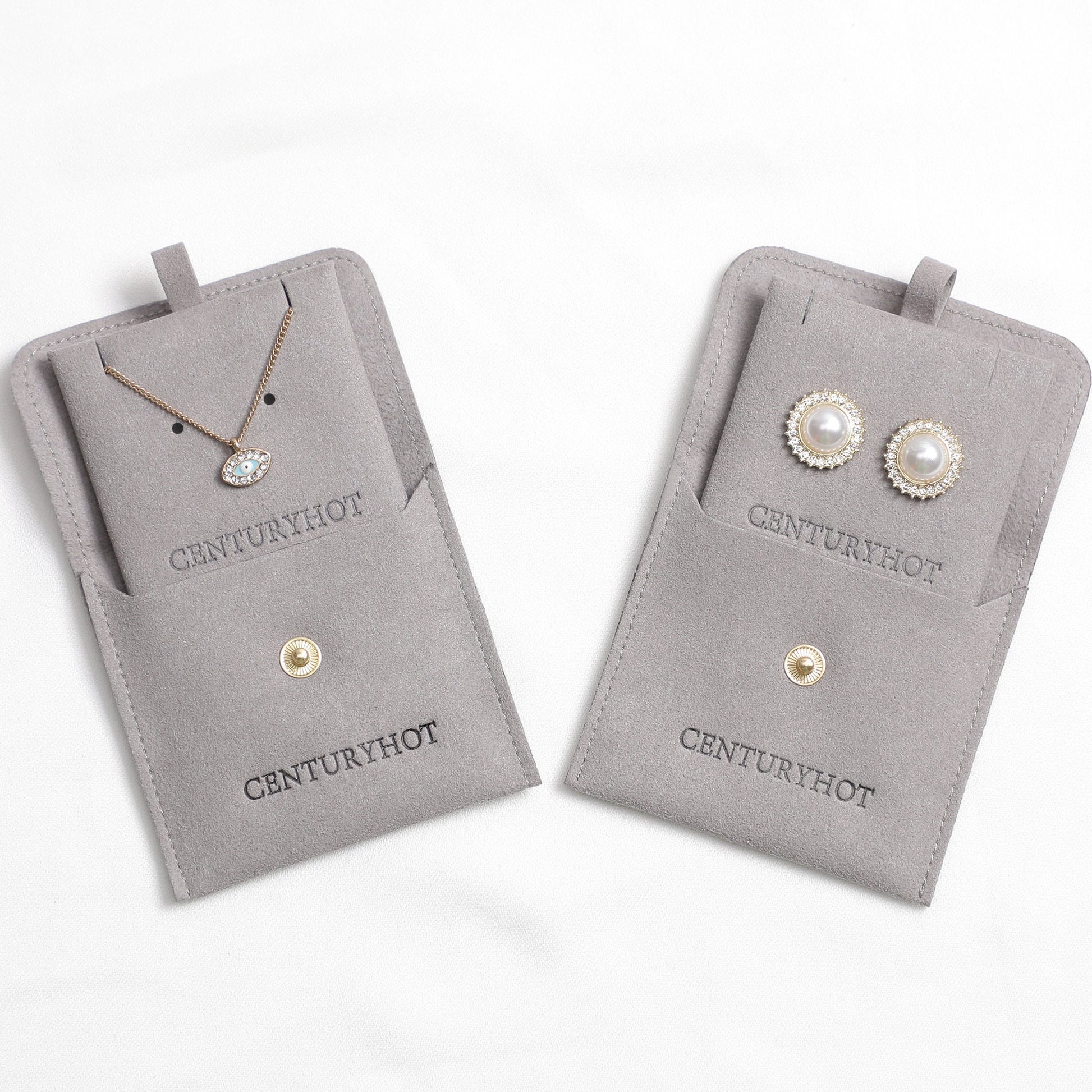 50 Gray Microfiber Jewelry Packaging Bags: Custom Logo, Snap Closure-2