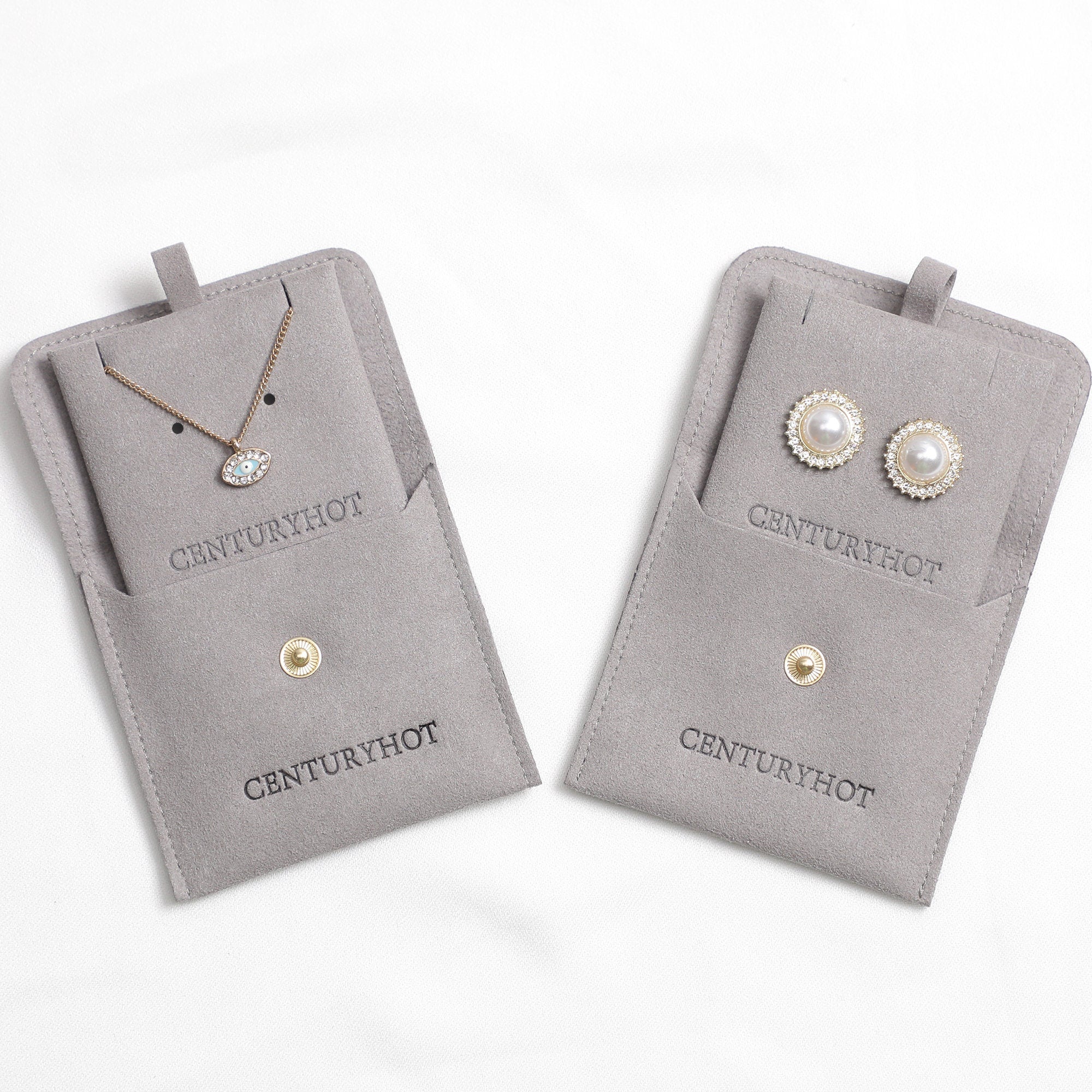 50 Gray Microfiber Jewelry Packaging Bags: Custom Logo, Snap Closure