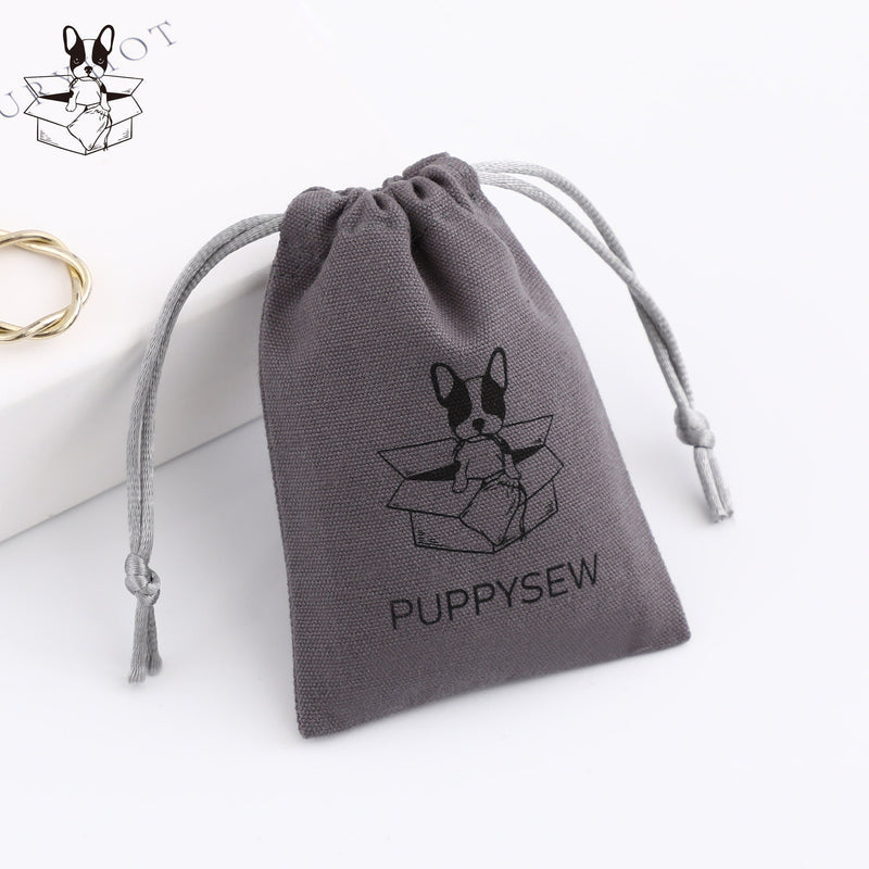 Custom Logo Dark Gray Canvas Drawstring Bag, Jewelry Packaging-zoom-