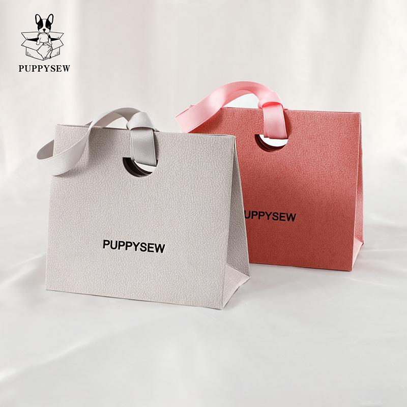 Custom Textured Gift Paper Bags with Ribbon, Personalized Logo-zoom-