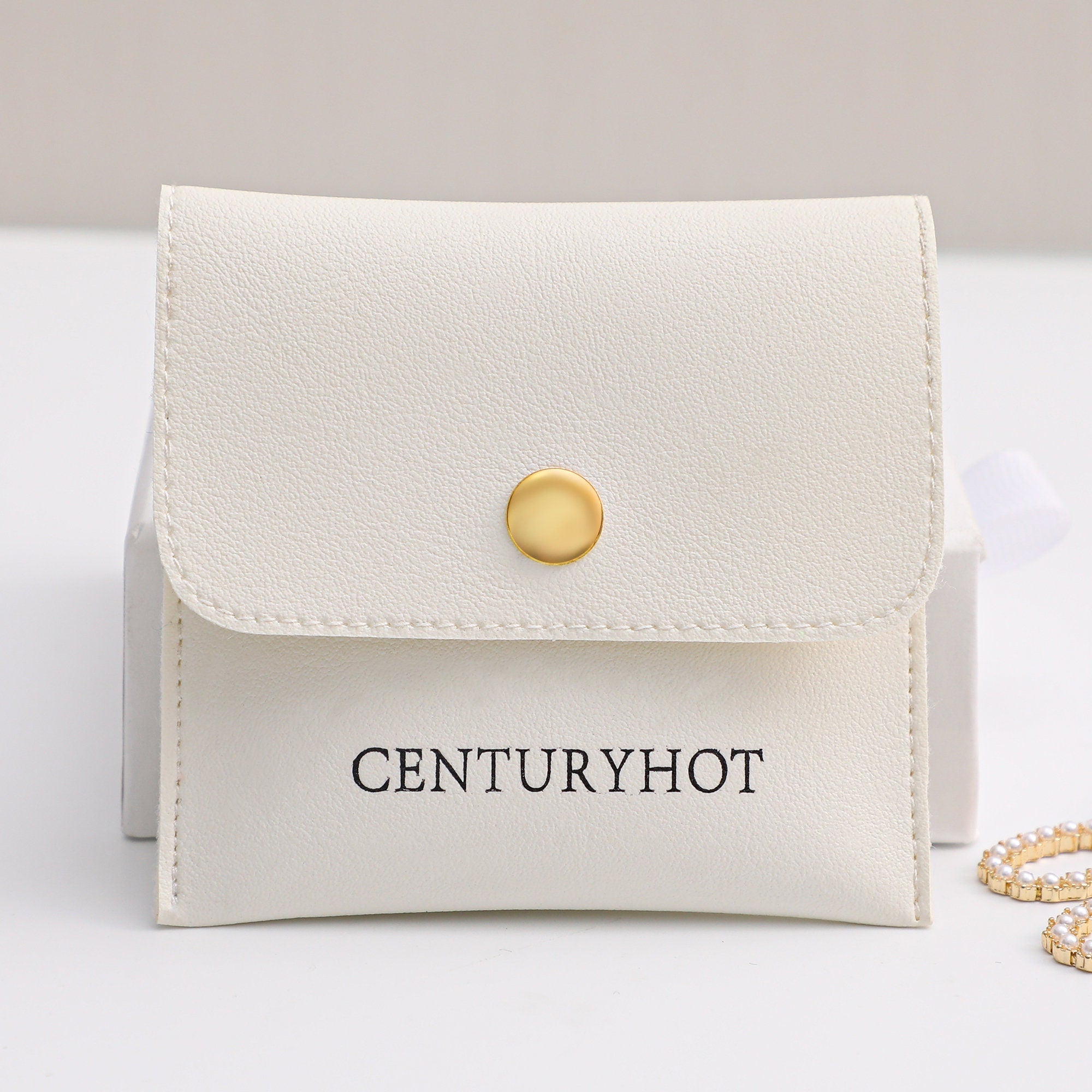 Custom Logo Faux Leather Jewelry Pouch, Snap Pocket