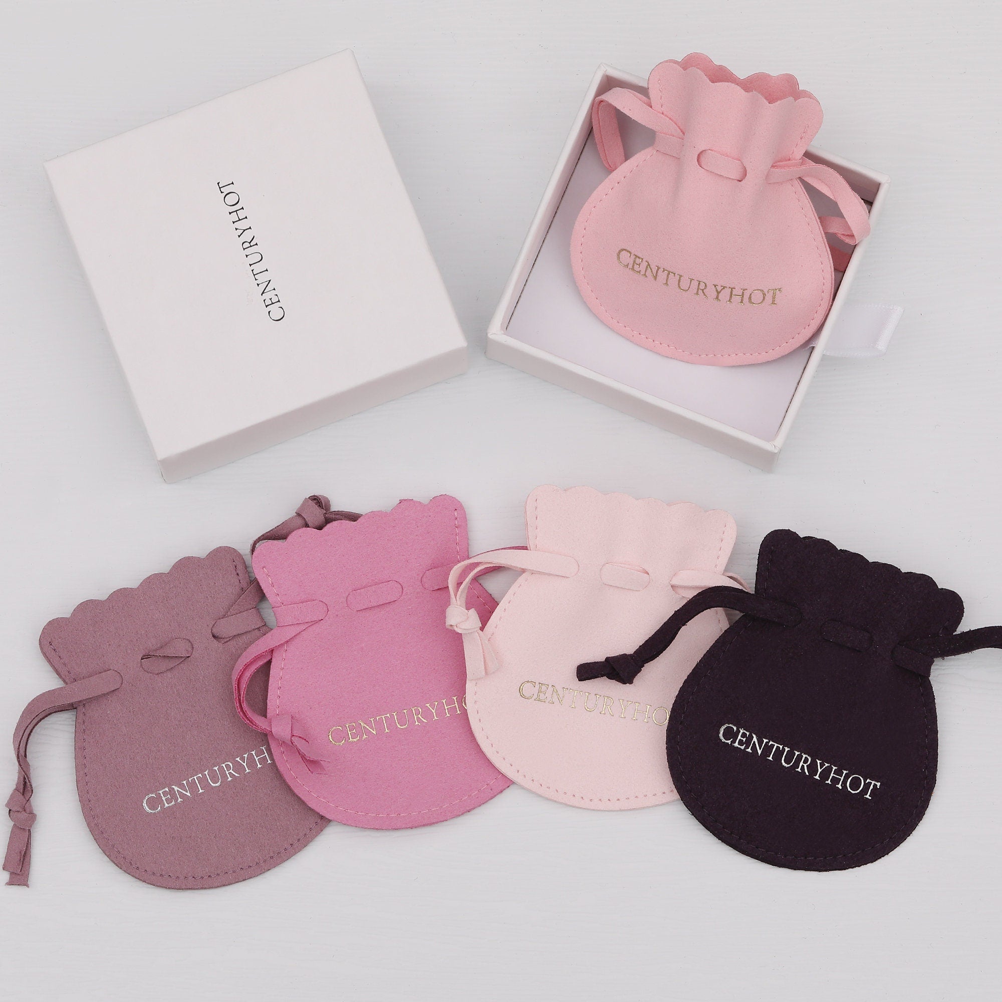 50 Sand Microfiber Jewelry Bags, Personalized Logo Drawstring Packaging
