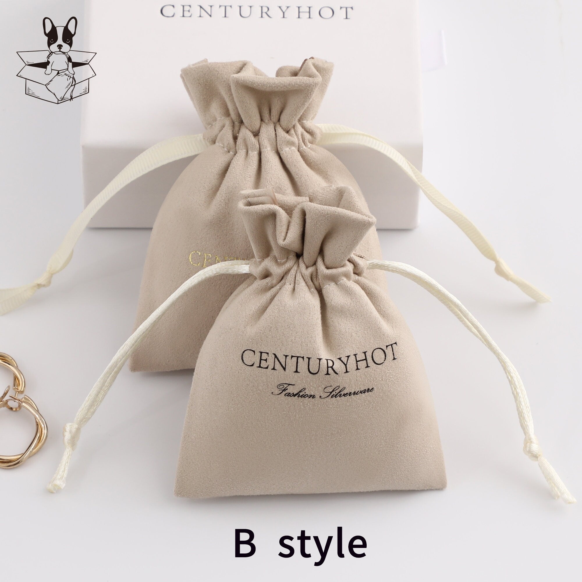 Custom Logo Flannel Drawstring Bag, Personalized Jewelry Pouch-zoom-6