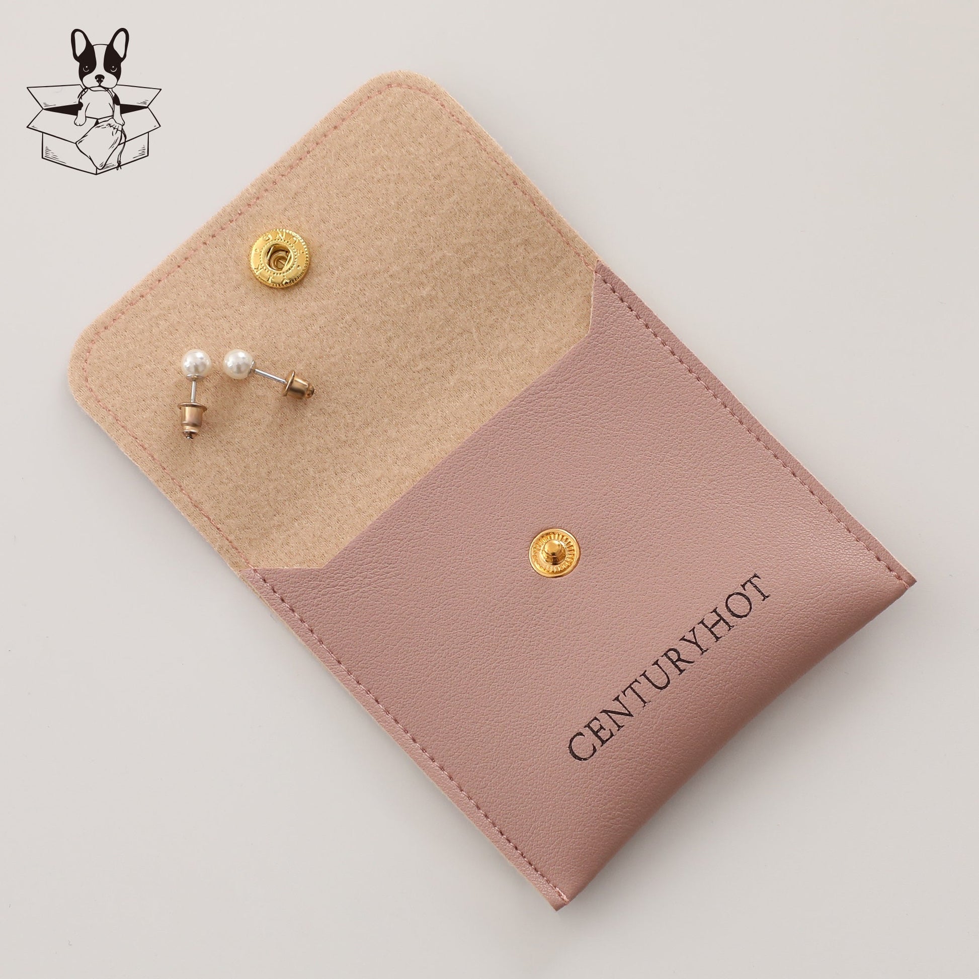 Custom Embossed Logo Jewelry Packaging Bags, Faux Leather Snap Closure-7