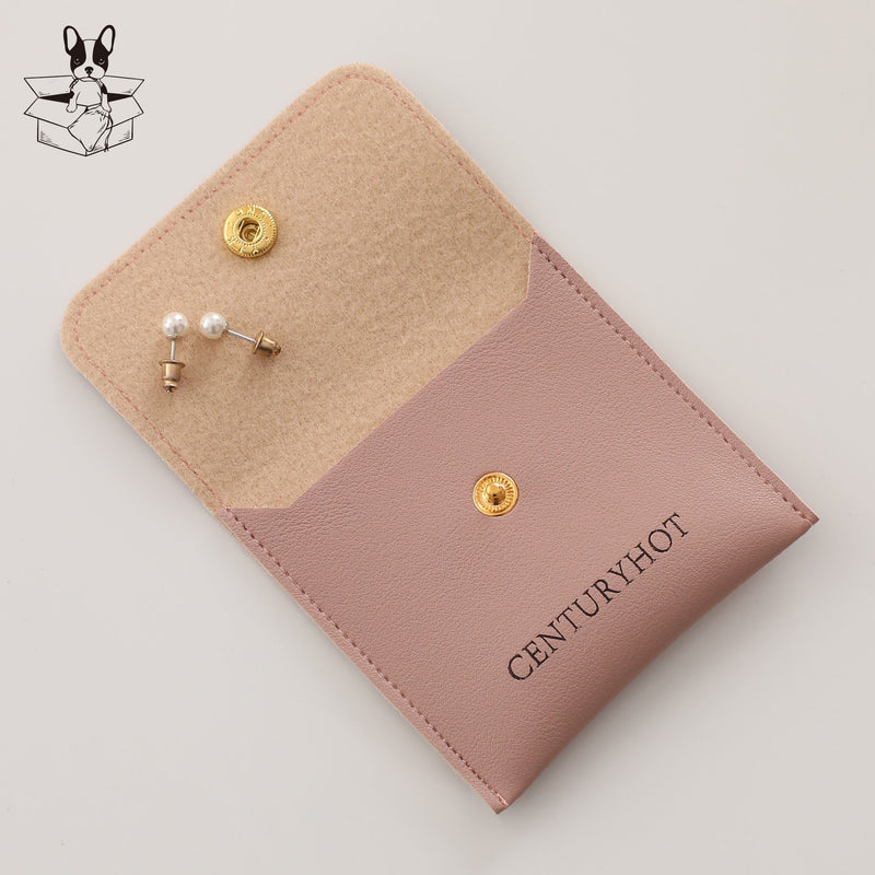 Custom Embossed Logo Jewelry Packaging Bags, Faux Leather Snap Closure-zoom-