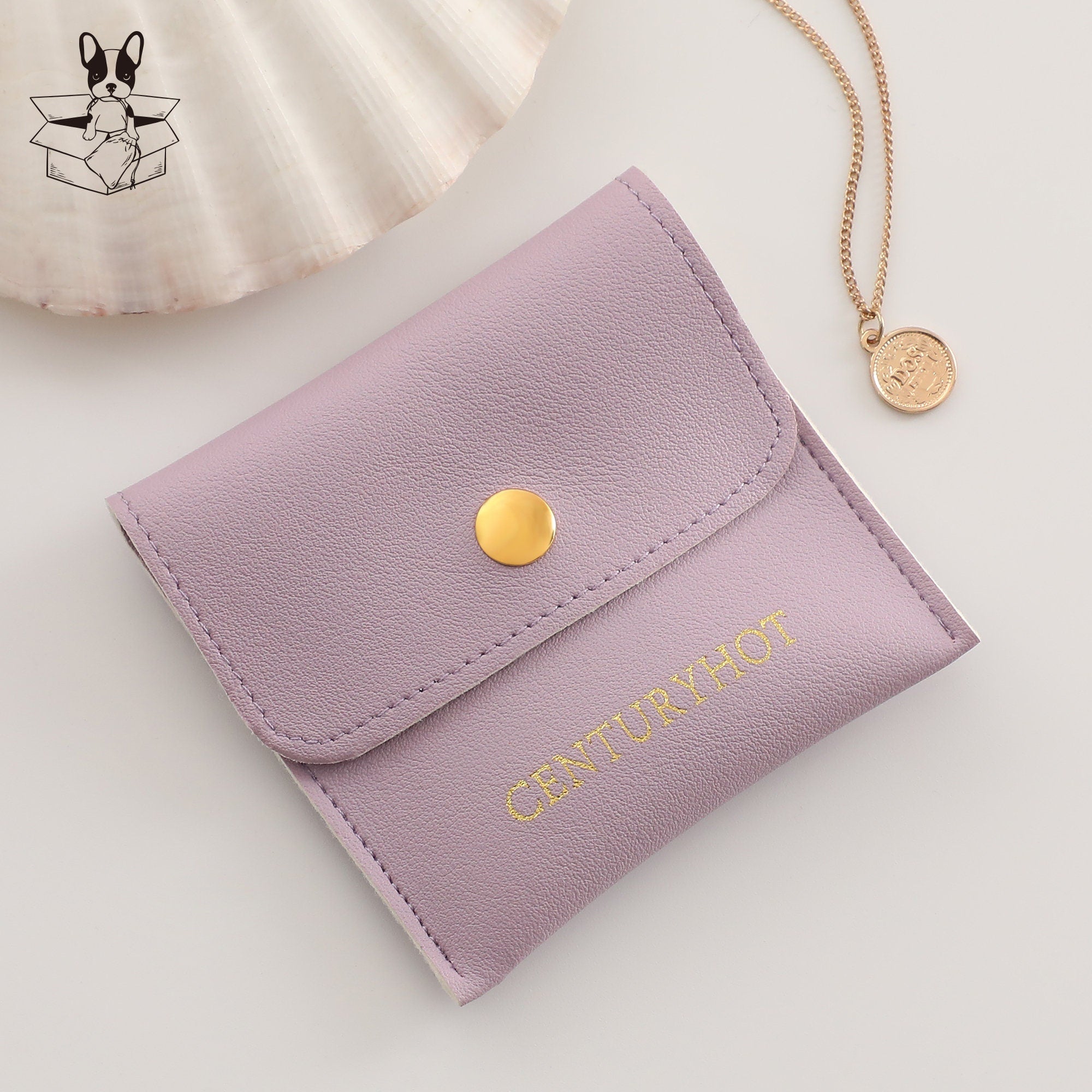 Custom Embossed Logo Faux Leather Jewelry Snap Bags (8x8cm, 50pcs)