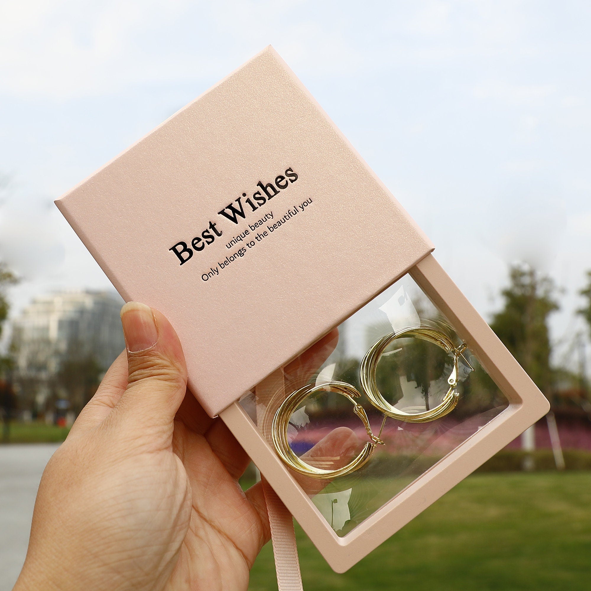 50pcs Custom Logo Jewelry Gift Box - Transparent Suspension Film Packaging-zoom-1