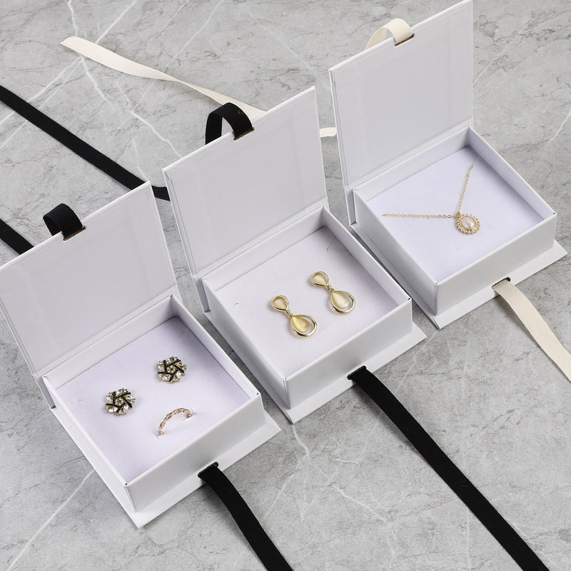 50 White Ribbon Gift Boxes: Custom Logo Jewelry Packaging-zoom-