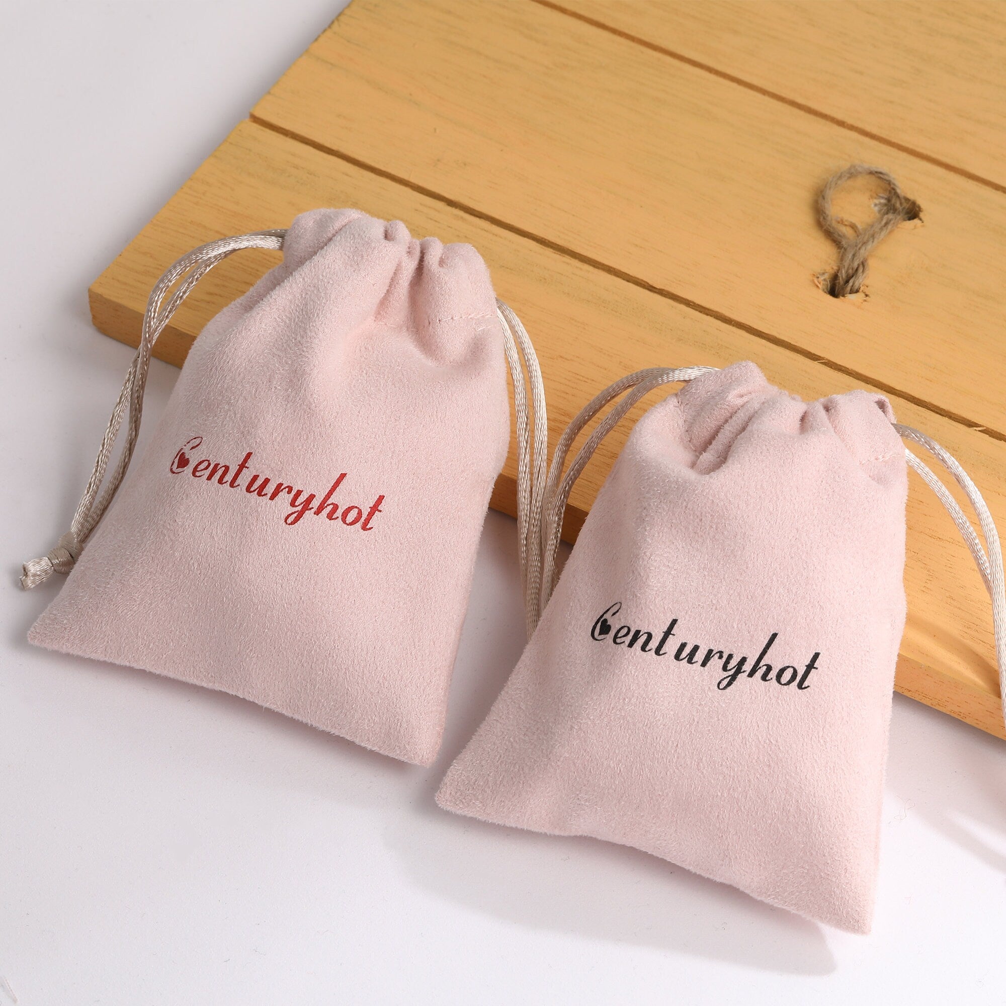 Personalized Pink Flannel Drawstring Bag, Custom Logo Jewelry Packaging-zoom-4