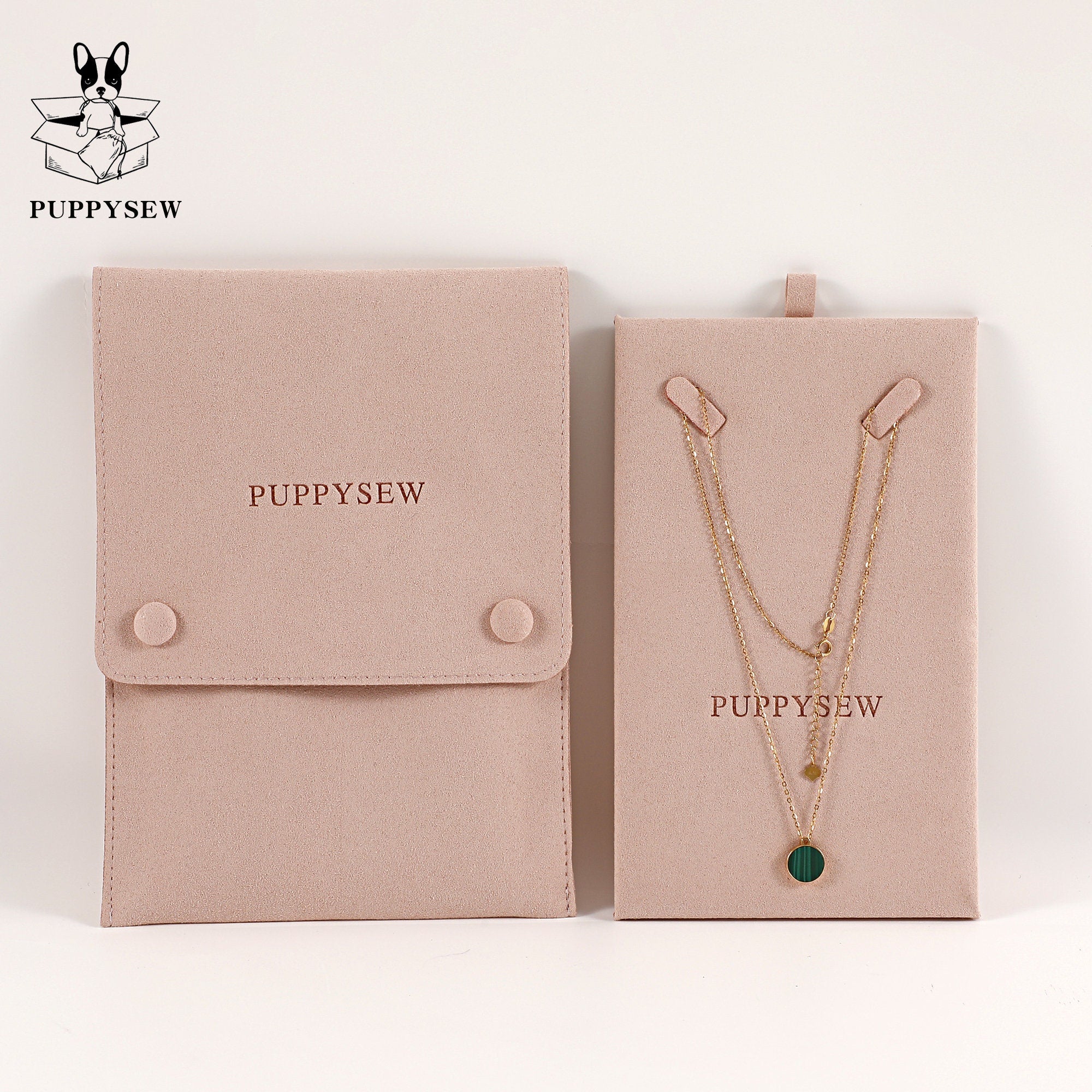 Microfiber Necklace Gift Bag with Snap & Clip, Personalized Jewelry Packaging