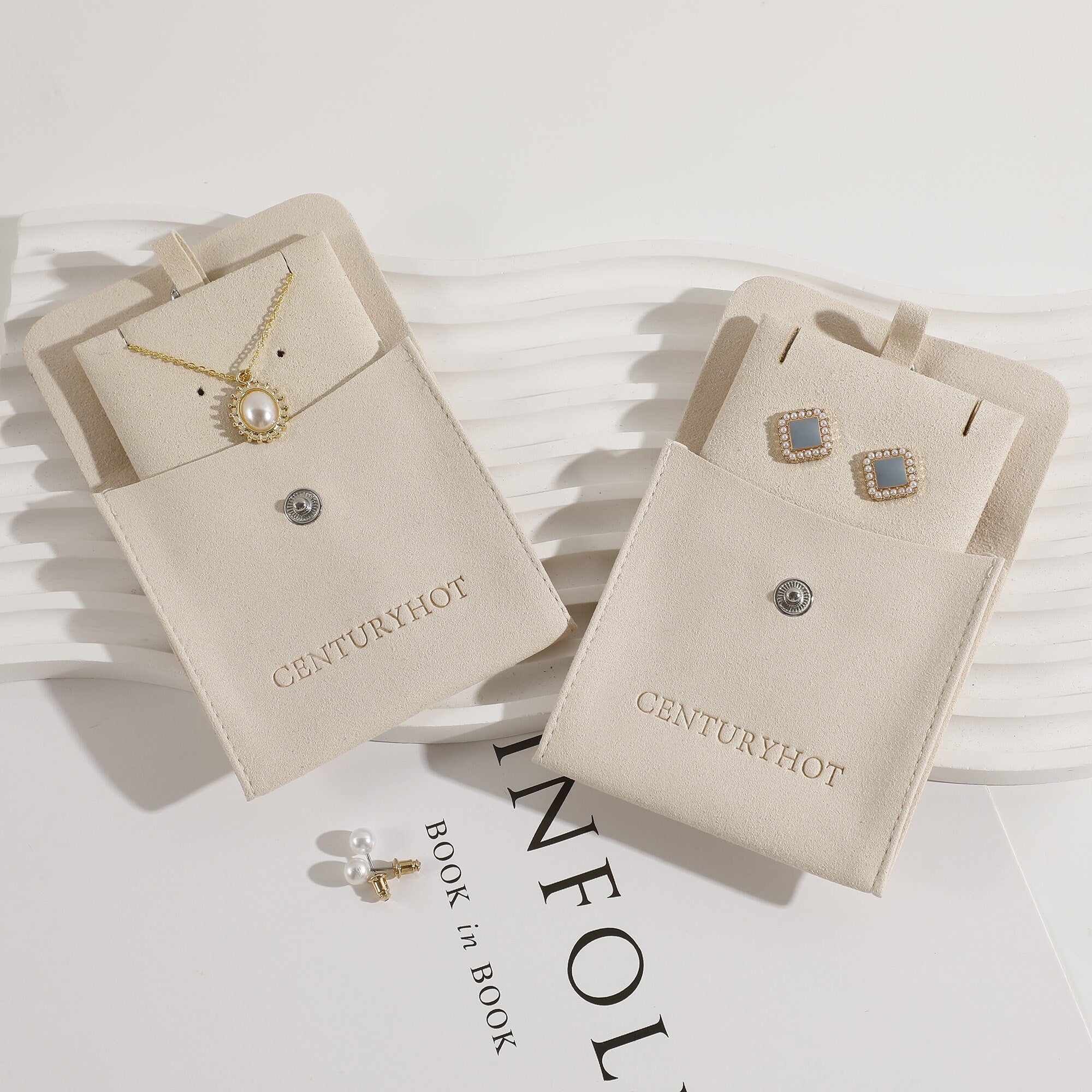 50 Jewelry Bag Pouch with Button Logo Custom Printed Card Earrings Necklace Packaging Bag-zoom-5