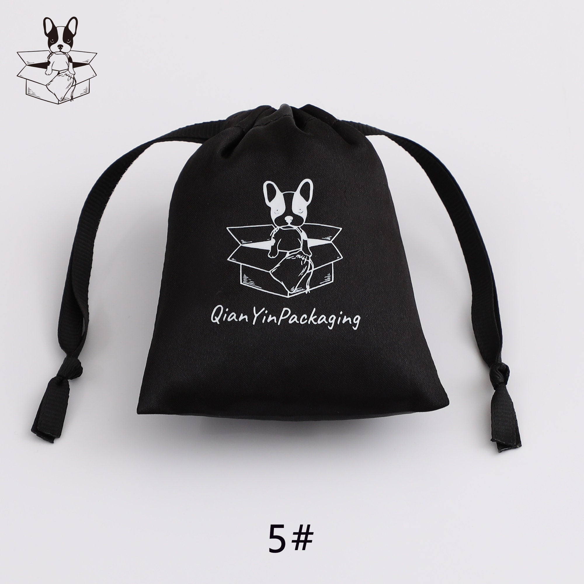 Personalized Black Satin Drawstring Bag, Custom Logo Jewelry Pouch-zoom-5