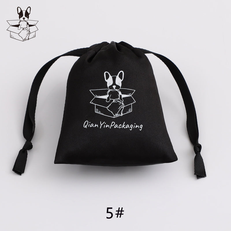 Personalized Black Satin Drawstring Bag, Custom Logo Jewelry Pouch-zoom-