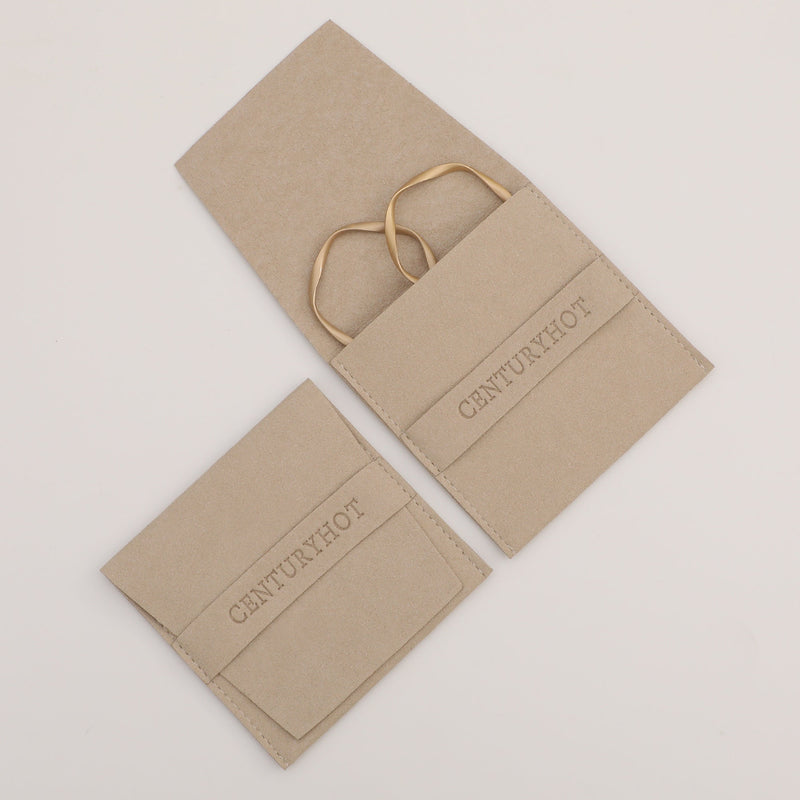 Customized Khaki Microfiber Jewelry Bags, Embossed Logo-zoom-