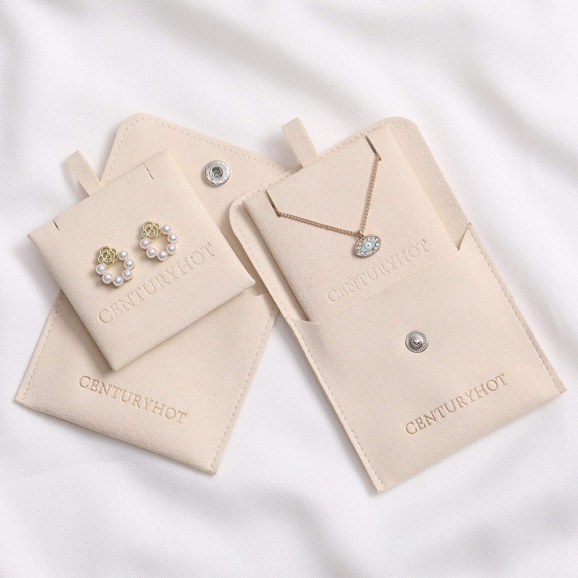 50 Ivory Microfiber Jewelry Packaging Bags, Personalized Logo-5